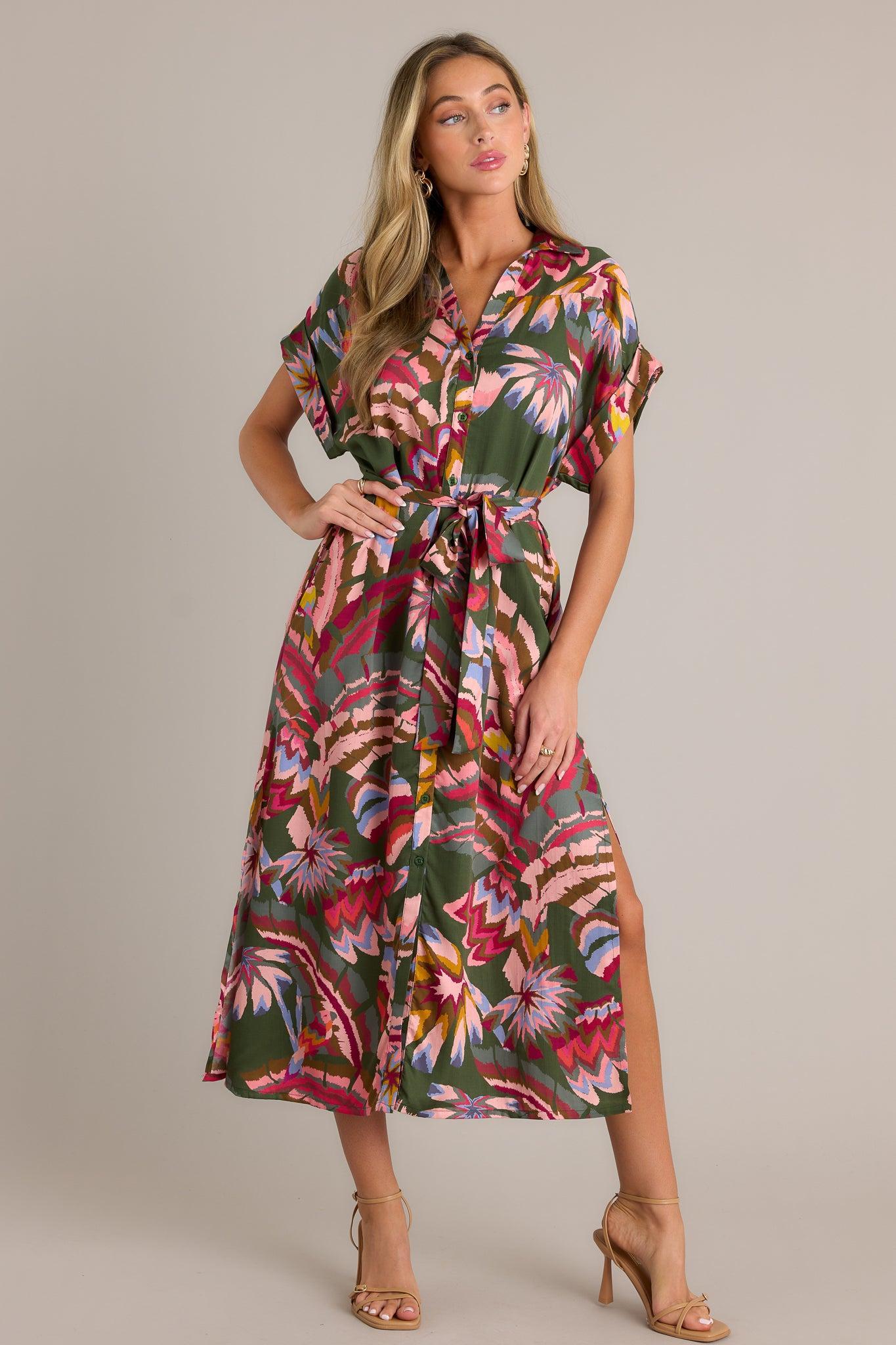 Cascade Breeze Green Multi Print Midi Dress Product Image