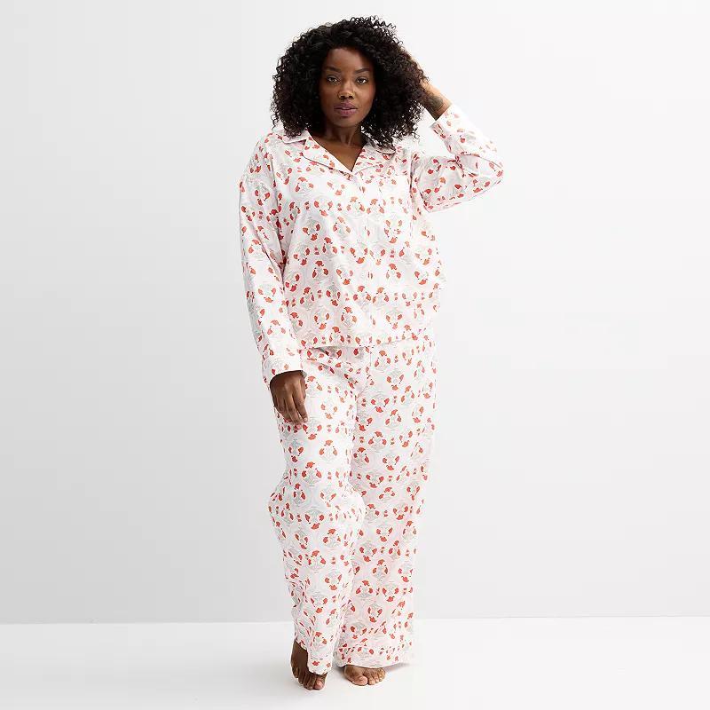 Plus Size Sonoma Goods For Life Woven Notch Pajama Top & Pajama Pants Set, Womens Product Image