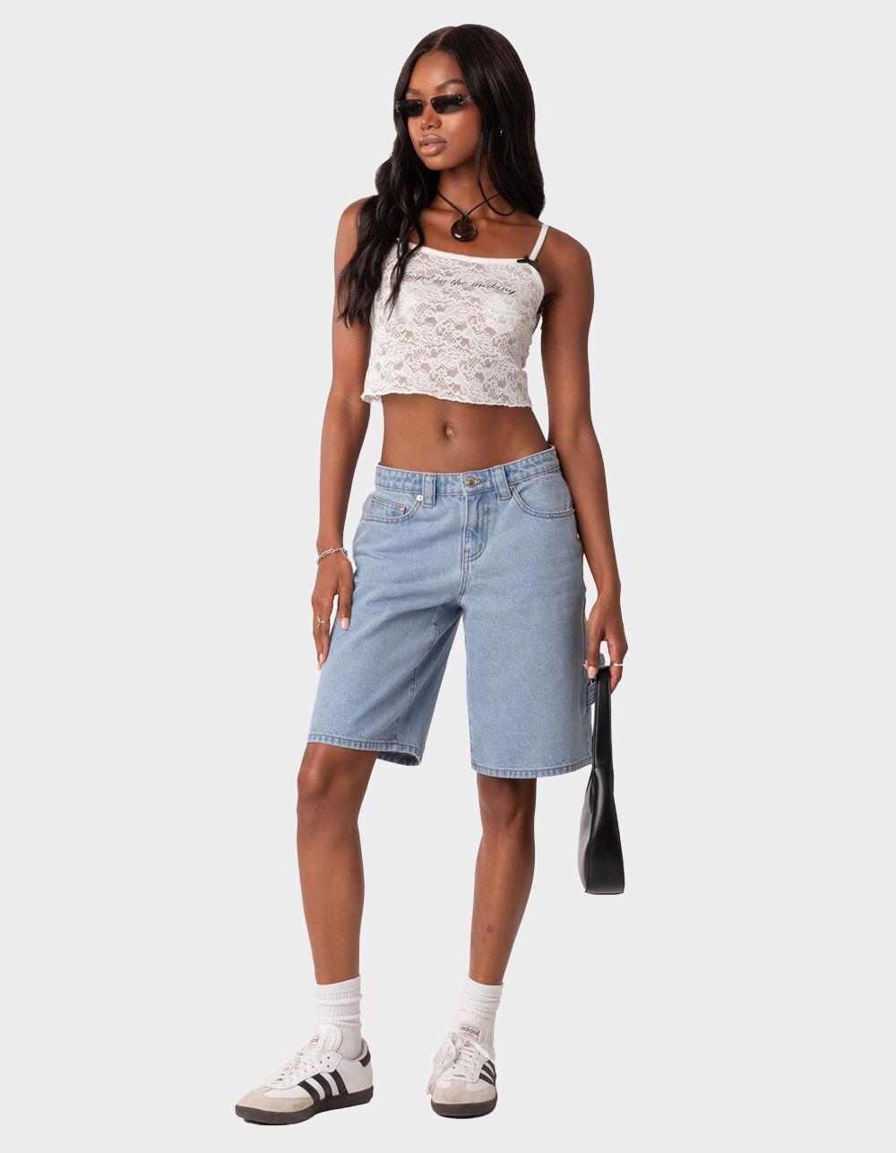 EDIKTED Low Rise Bermuda Denim Carpenter Shorts Product Image