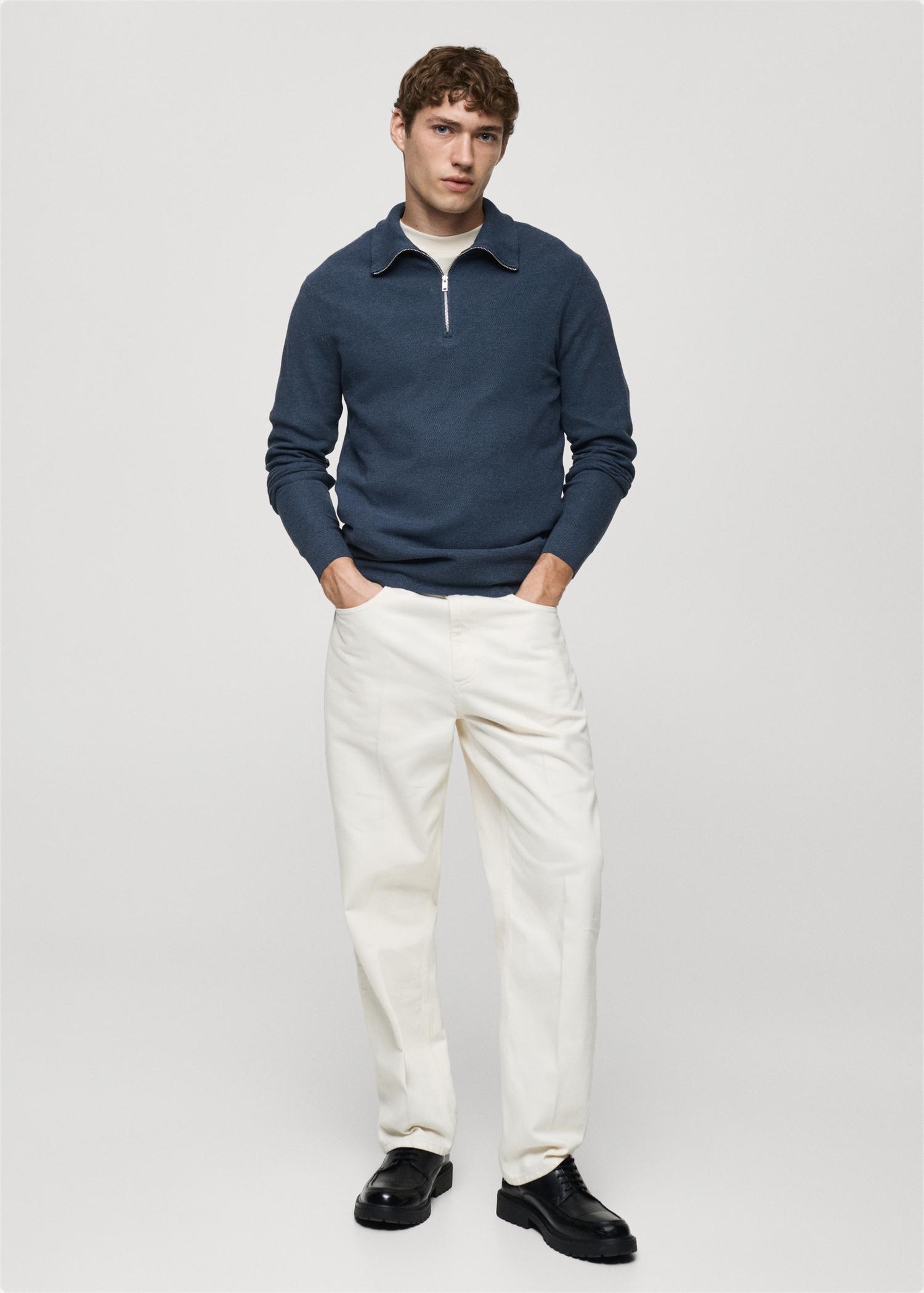 Microstructure sweater with zipper collar - Men | MANGO USA Product Image