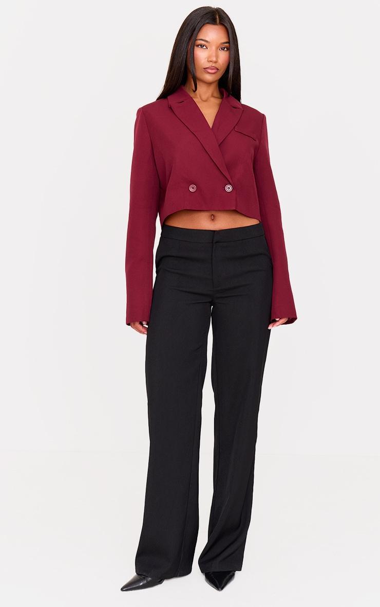 Burgundy Woven Cropped Shoulder Padded Blazer Product Image