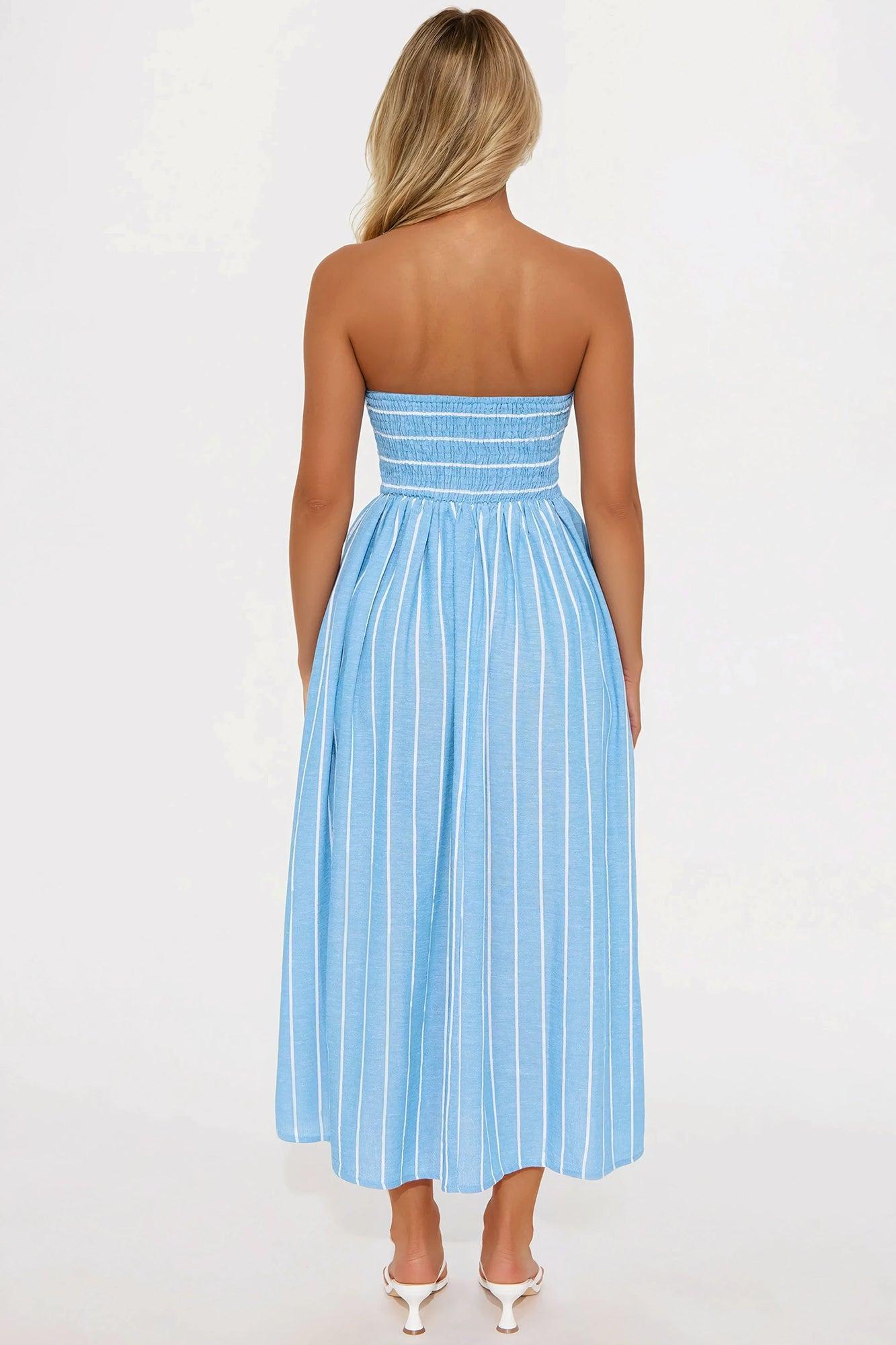 Taryn Striped Linen Midi Dress - Blue Product Image