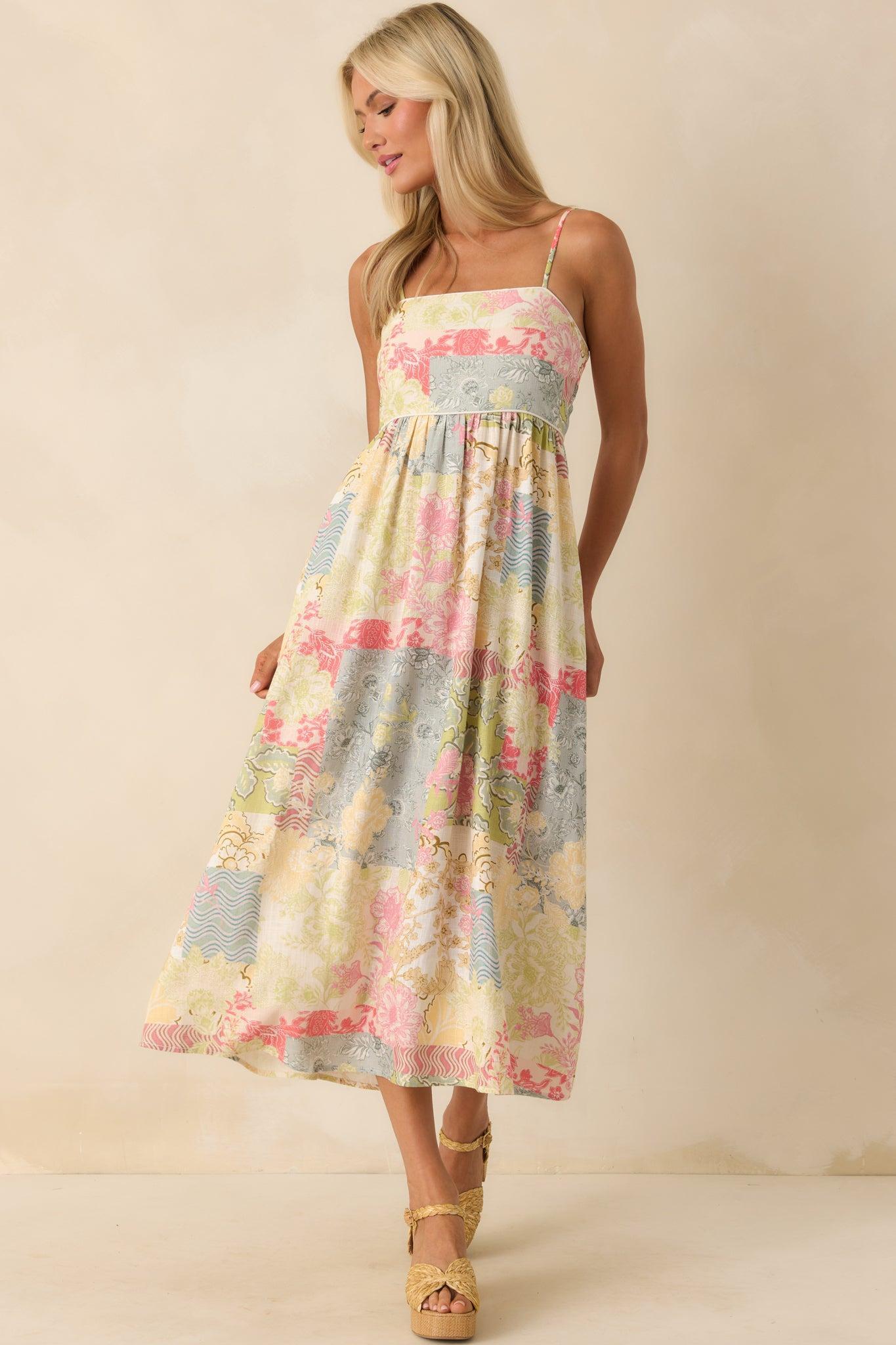 MINKPINK Multi Patchwork Aurora Strappy Midi Dress Product Image