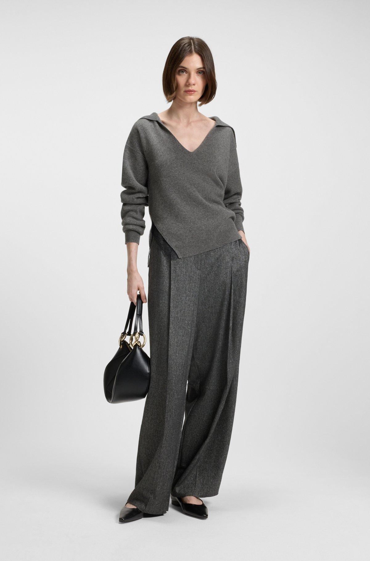 Collared sweater in wool and cashmere with lace inserts Product Image