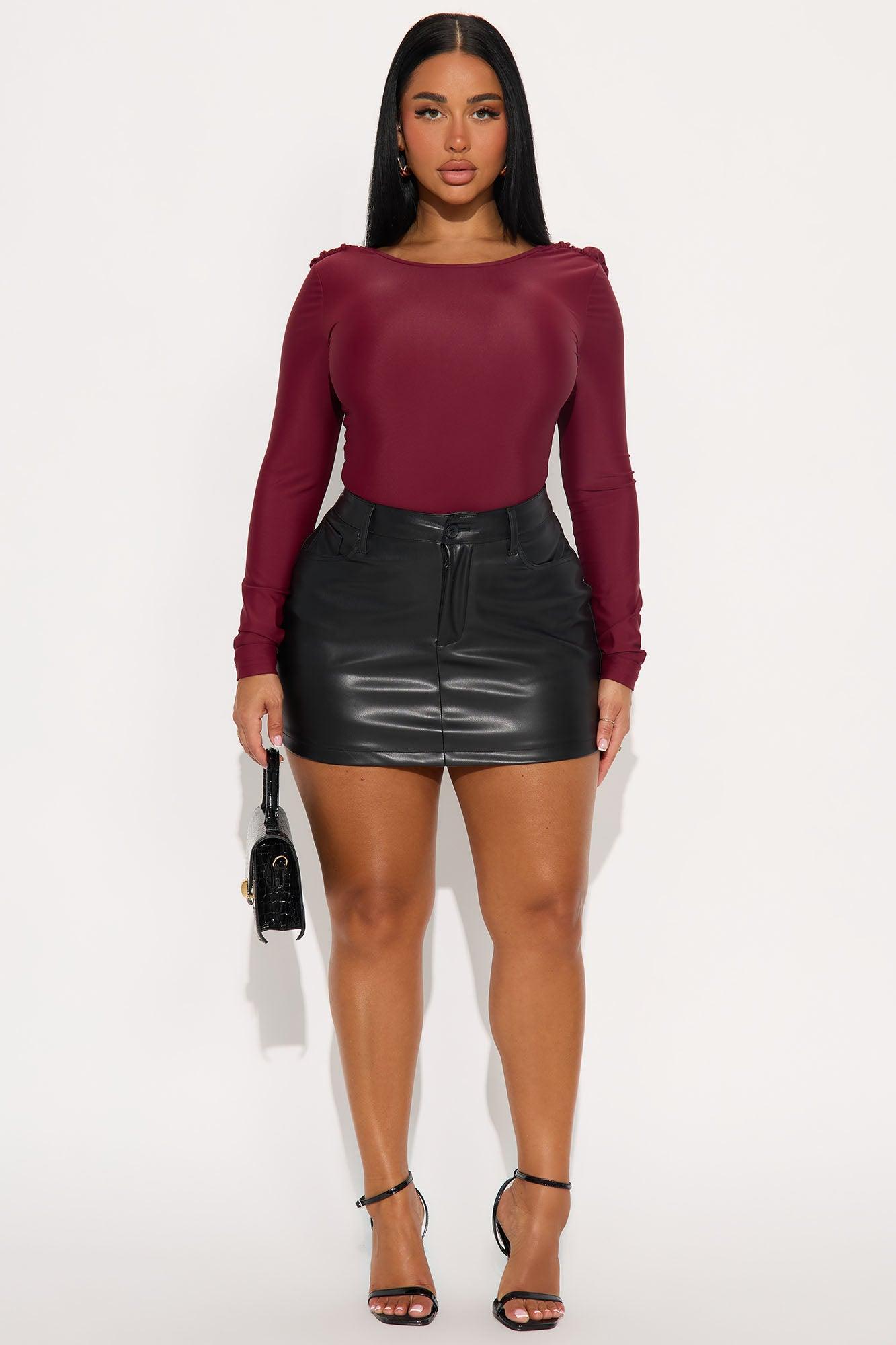 Sabrina Long Sleeve Open Bodysuit - Burgundy Female Product Image