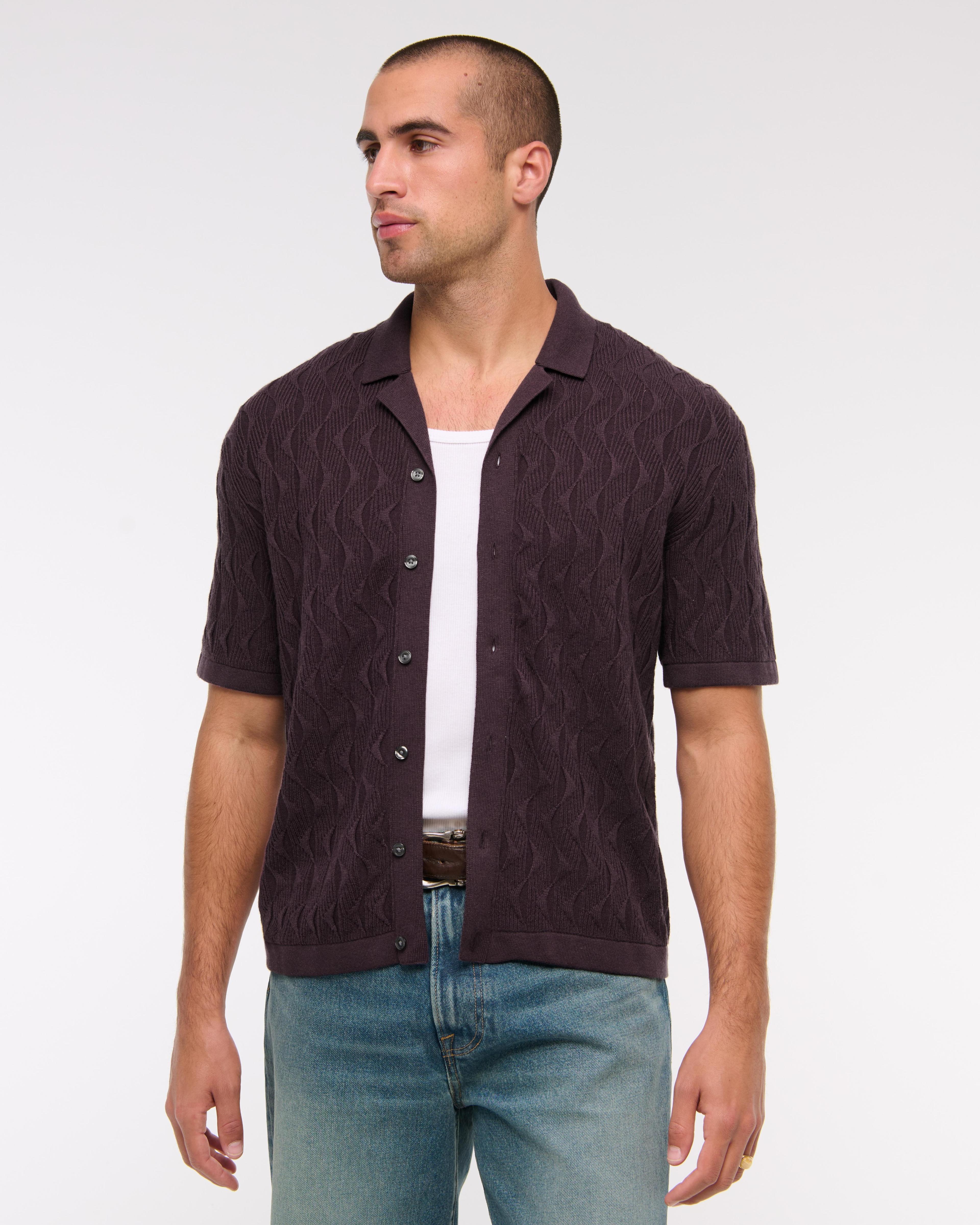 Geometric Stitch Button-Through Sweater Polo Product Image