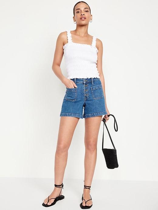 High-Waisted Jean Trouser Shorts -- 3-inch inseam Product Image