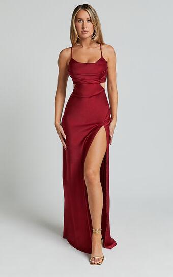 Sophie Midi Dress - Cowl Neck Cross Back Dress in Red Product Image