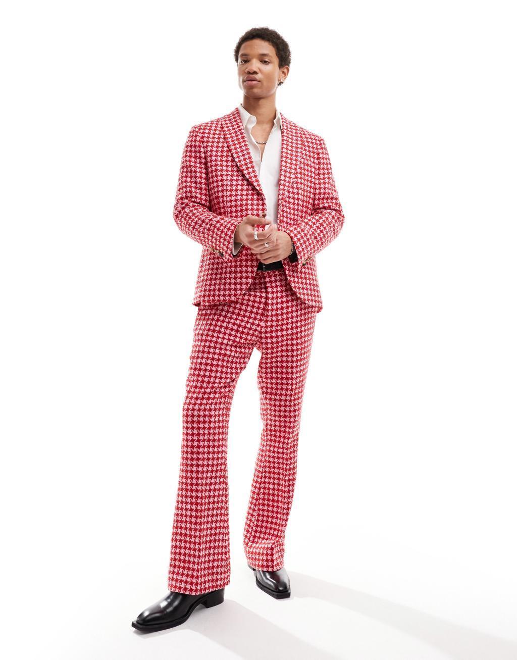 Twisted Tailor houndstooth slim suit jacket in red and pink Product Image