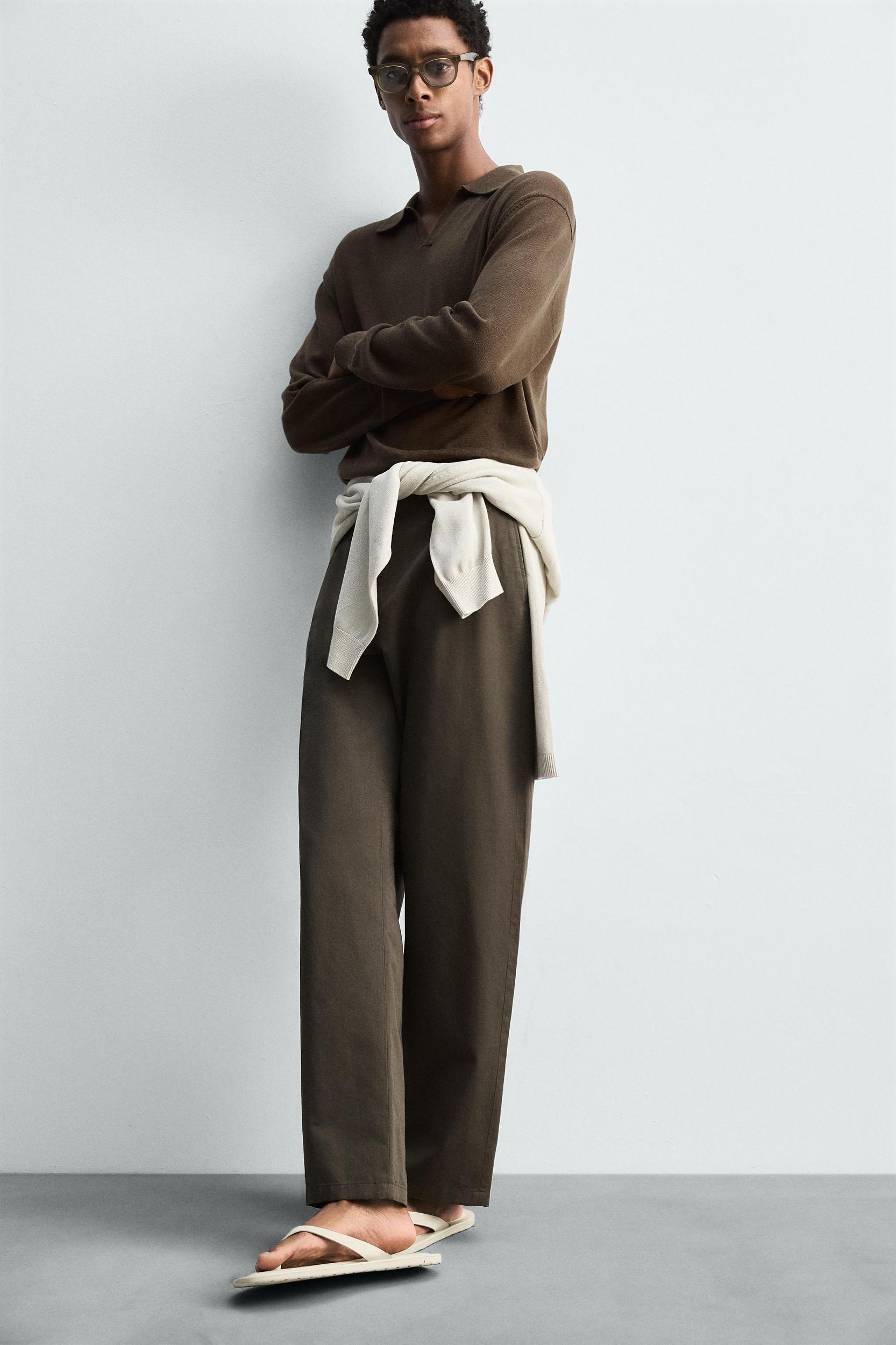 COTTON - LINEN PLEATED PANTS Product Image