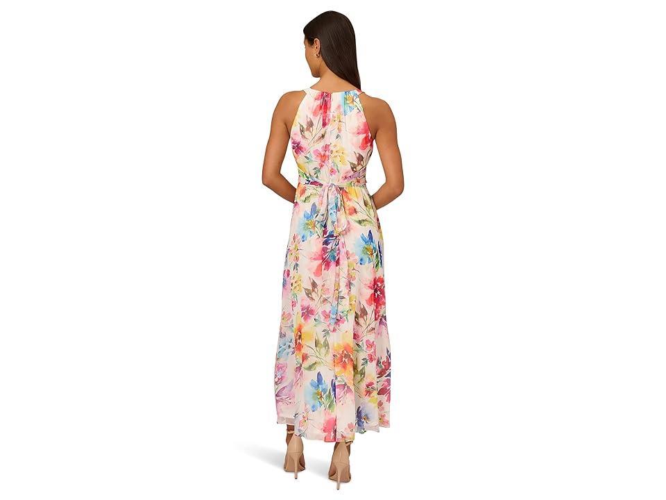 Adrianna Papell Printed Chiffon Floral Halter Dress (Ivory Multi) Women's Dress Product Image