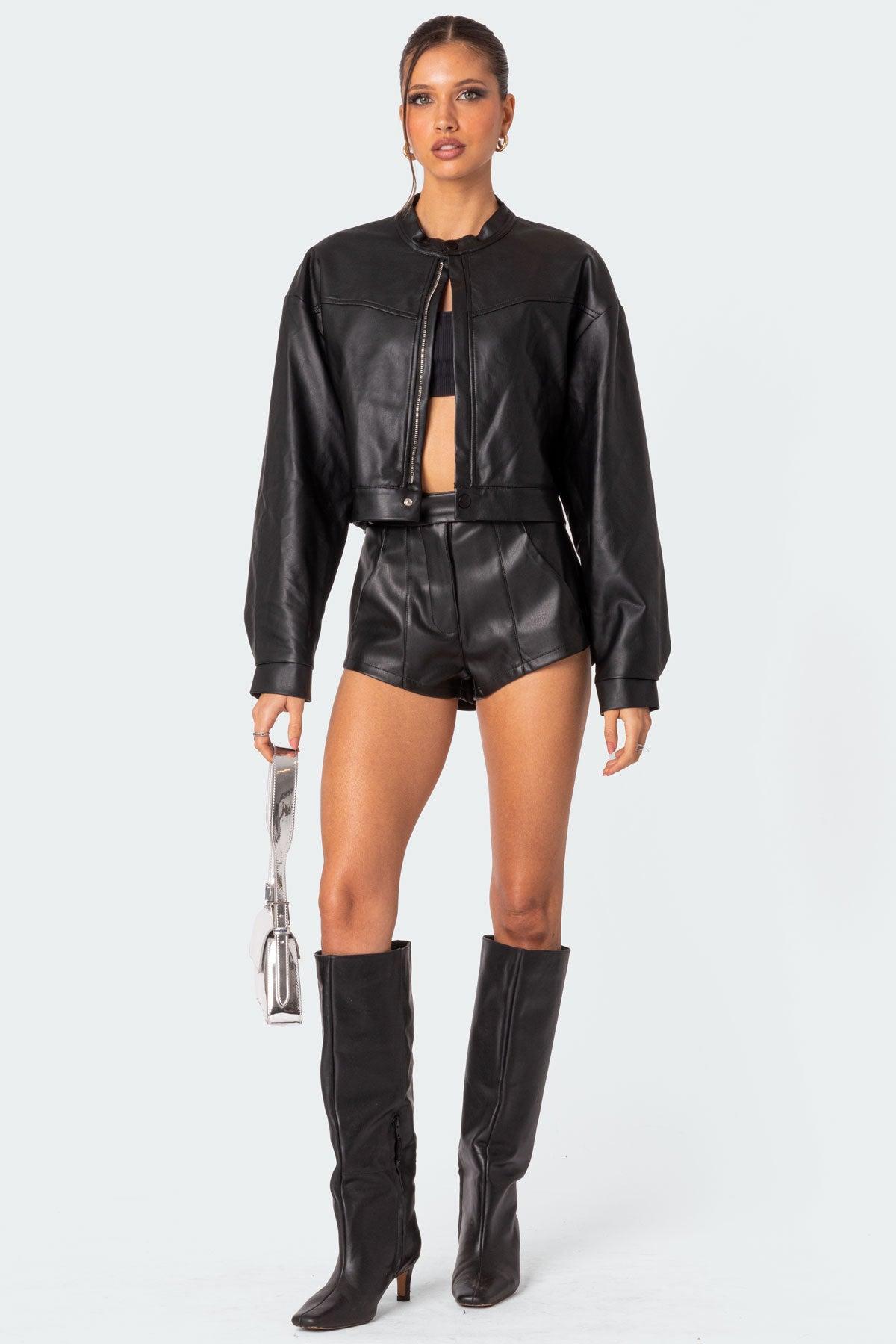 Ramona High Rise Faux Leather Micro Shorts Product Image