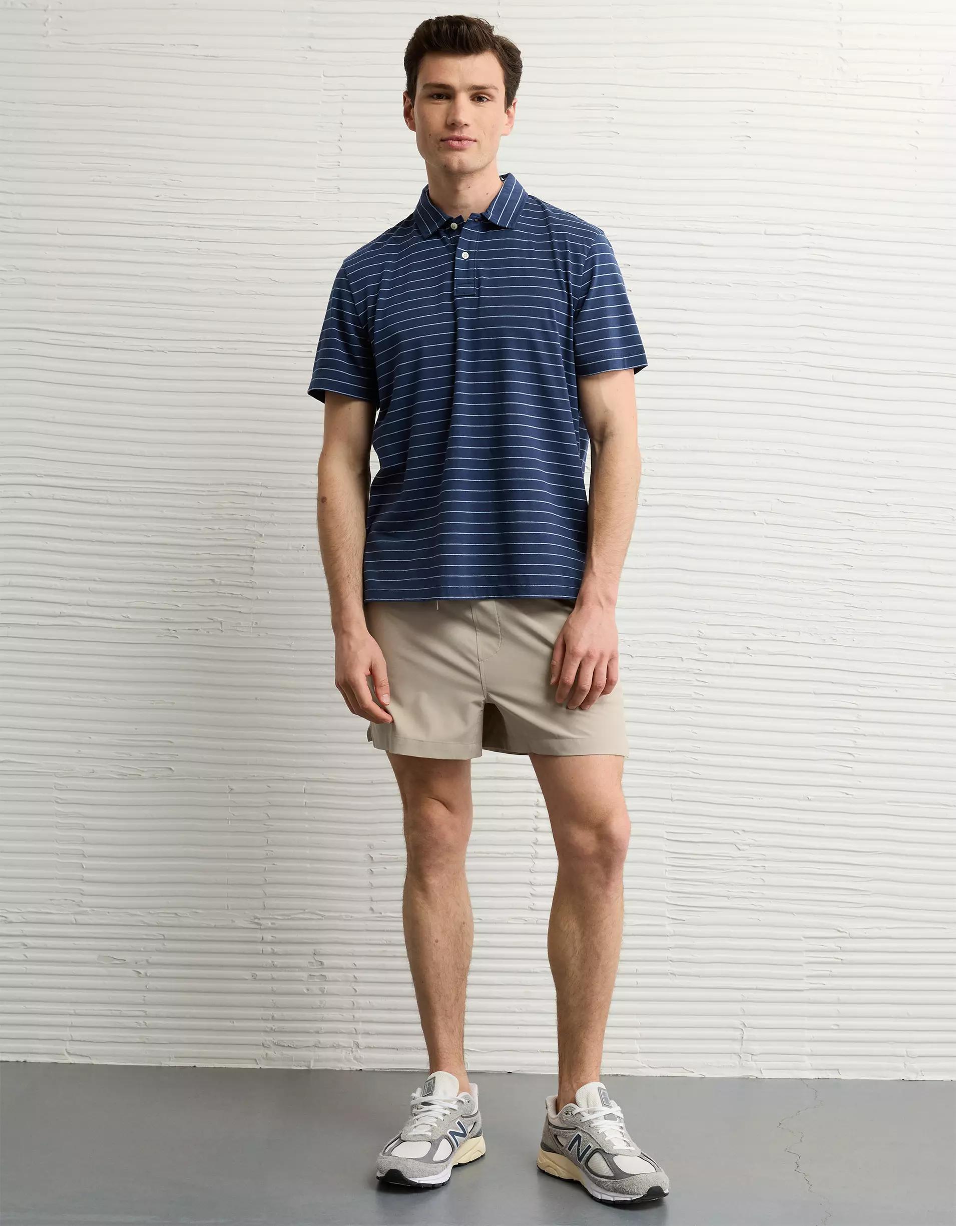 AE 24/7 Club Logo Striped Polo Shirt Product Image
