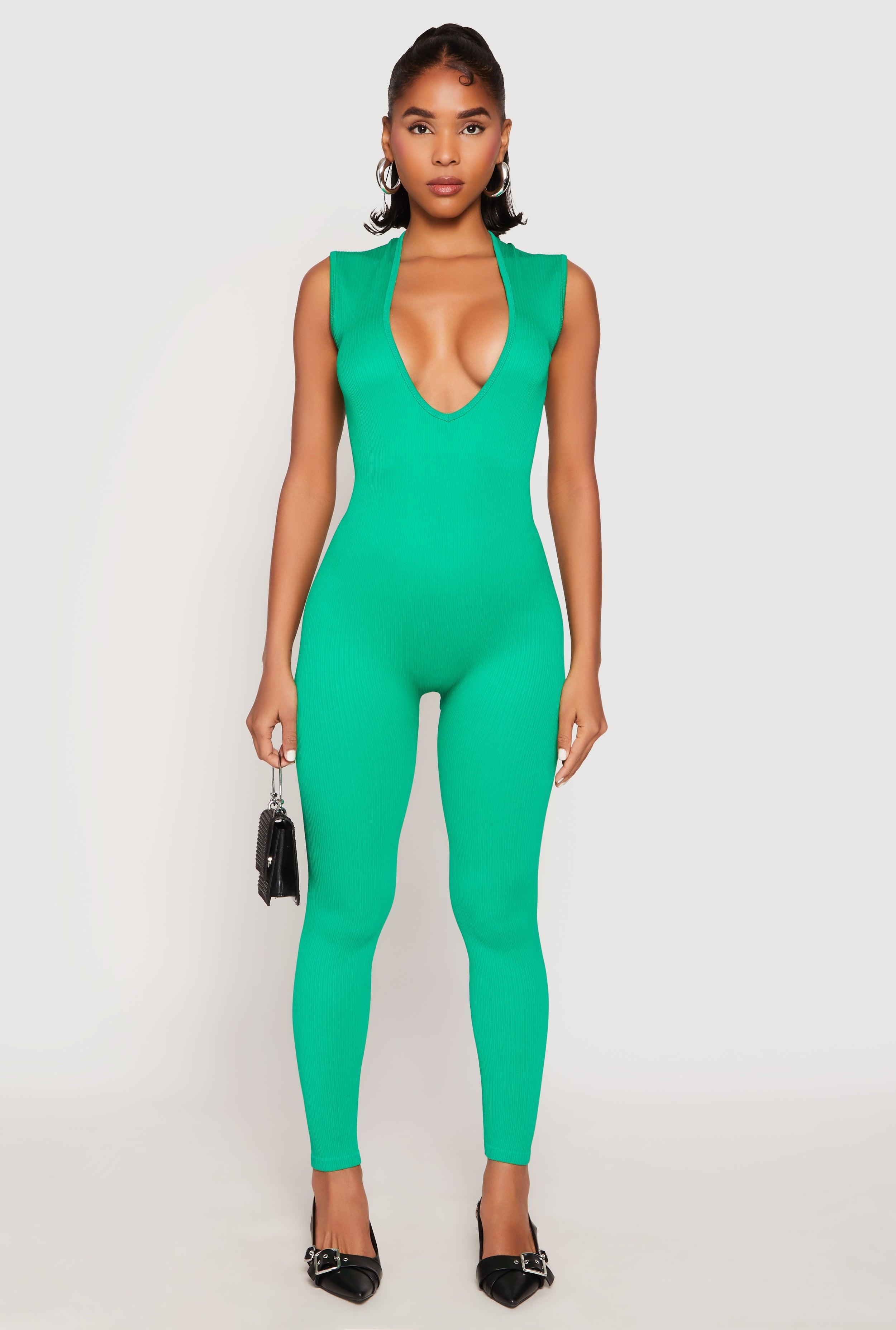 Womens Daisy Seamless Rib Knit Plunge Catsuit Product Image