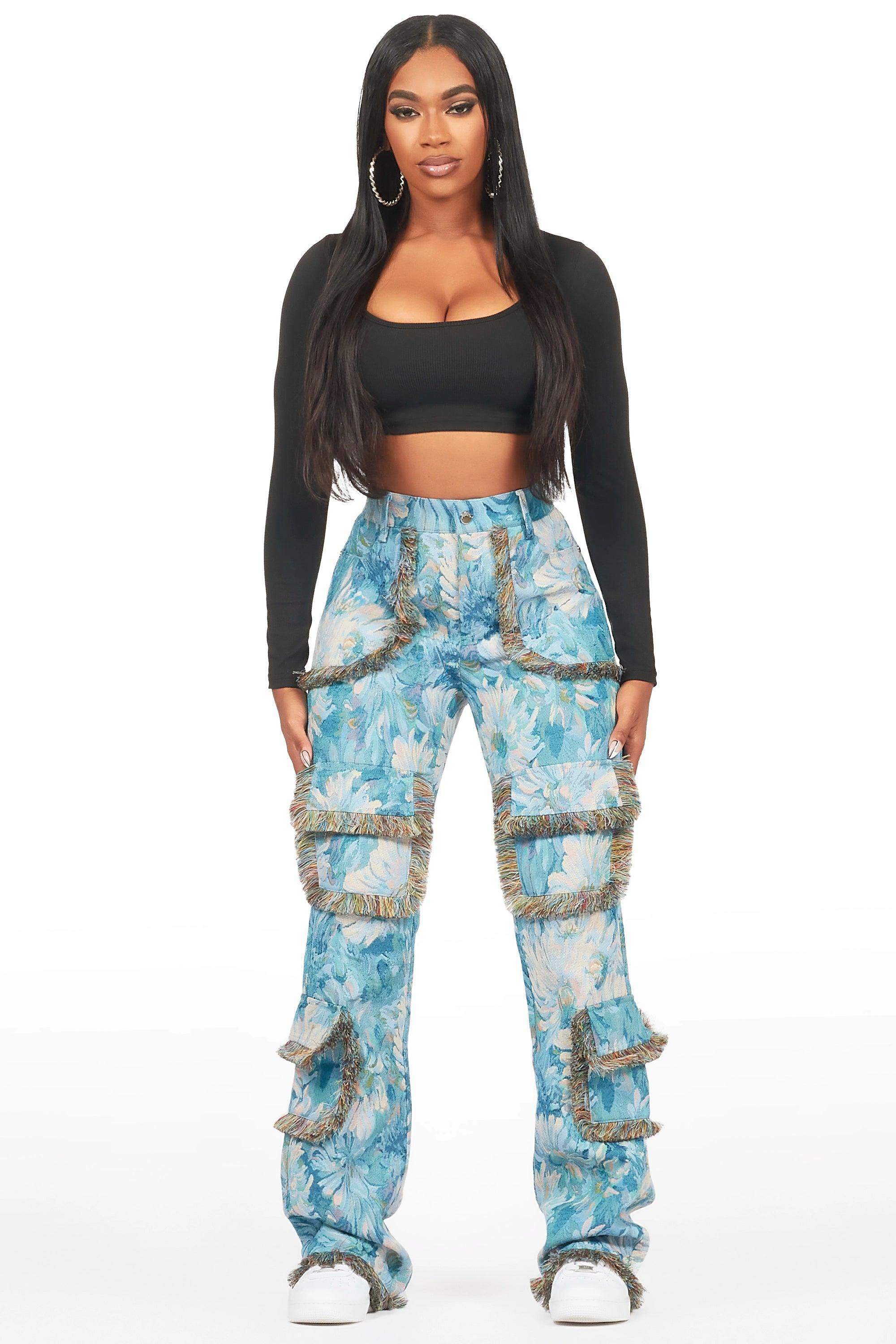 Takecia Blue Tapestry Stacked Pant Female Product Image