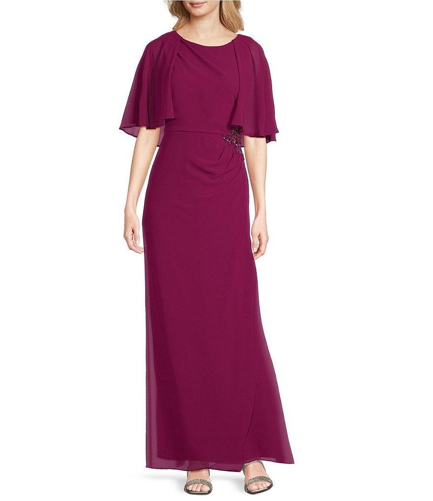 R & M Richards Crew Neck Short Flutter Sleeve Beaded Waist Flower Detail Sheath Dress Product Image