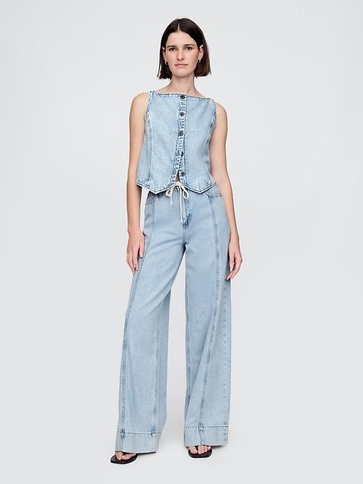 Mid Rise UltraSoft Denim Baggy Trousers Product Image