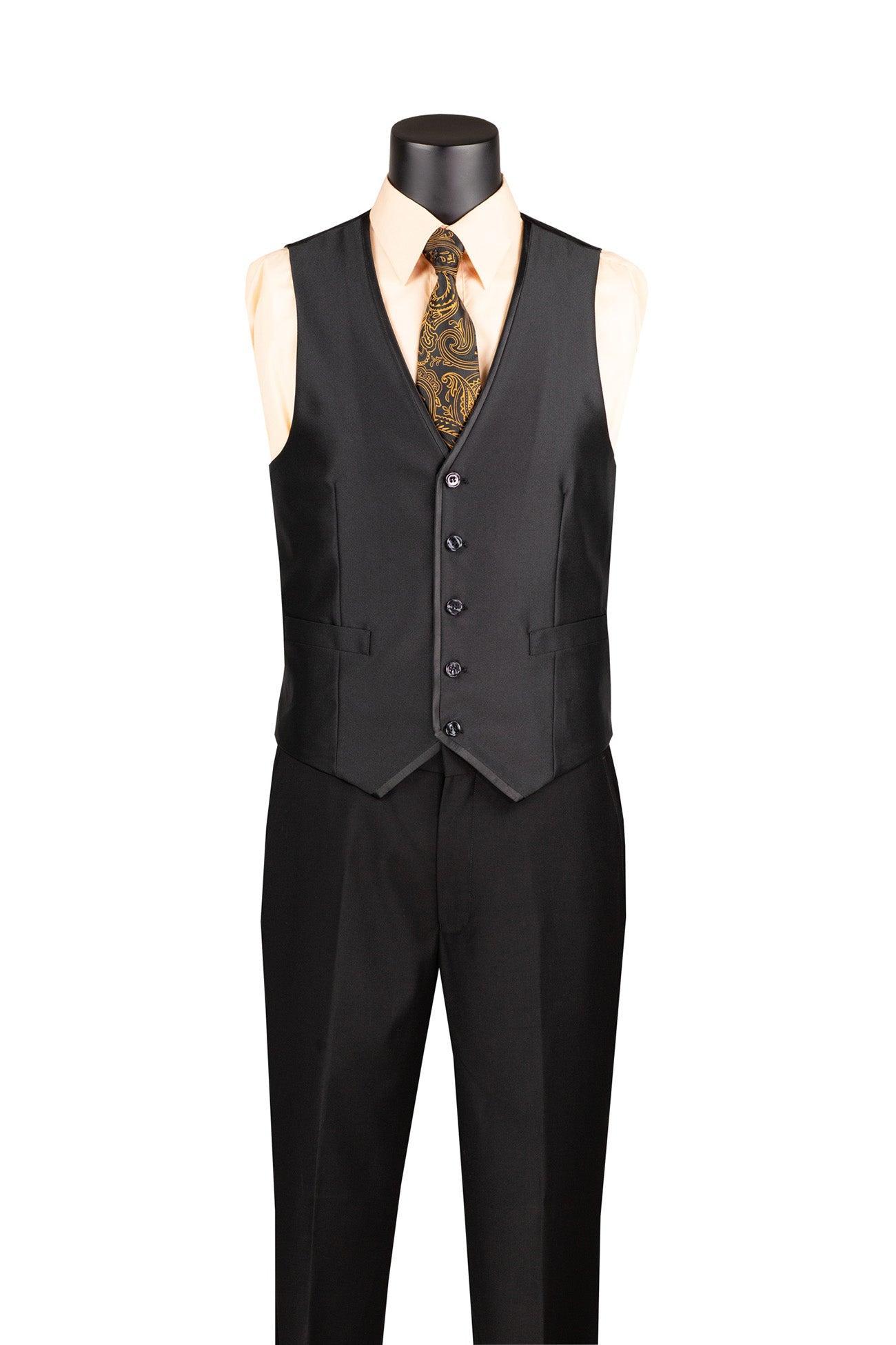 Slim Fit 3 Piece Satin Suit in Black Product Image