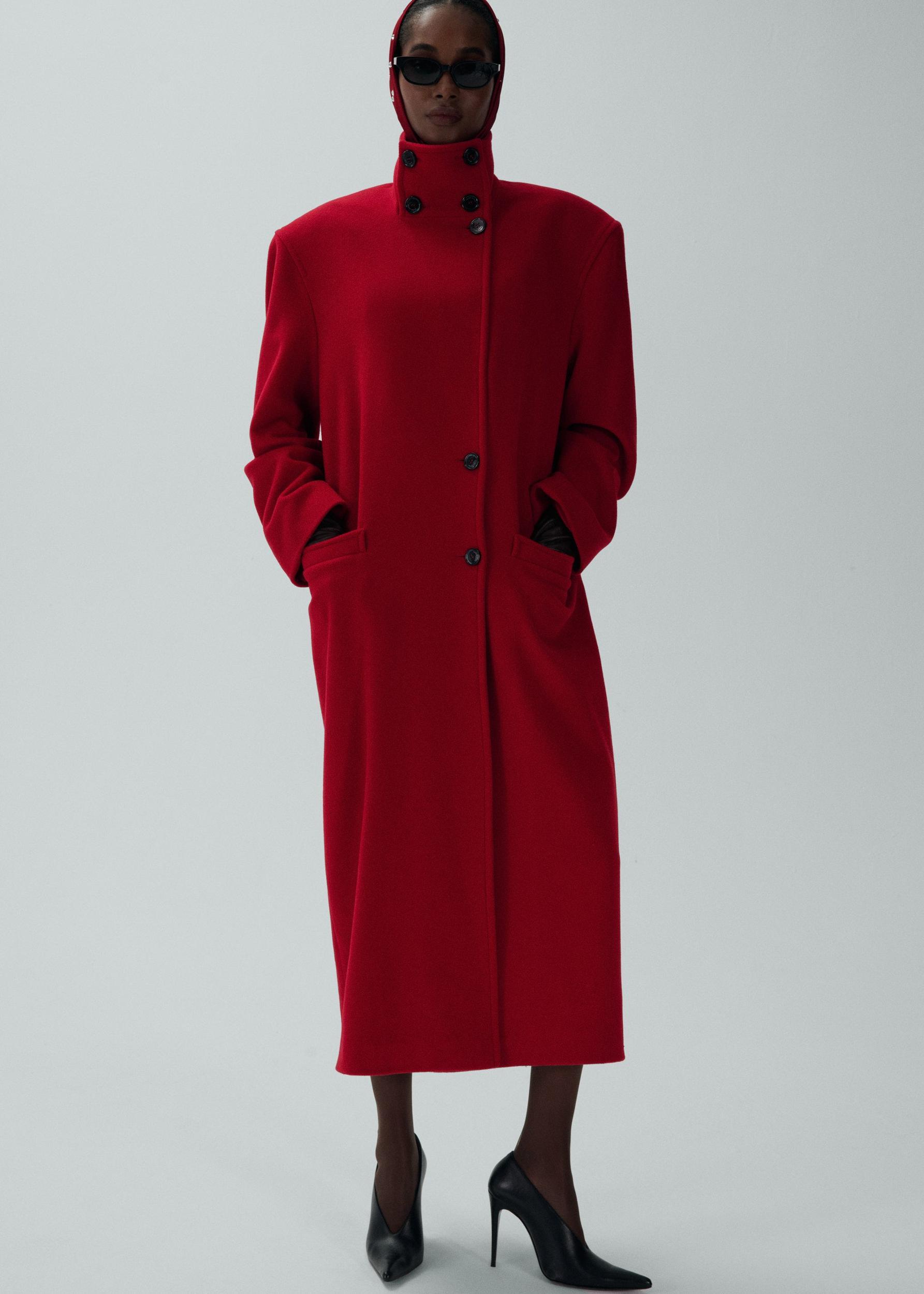 Oversized high collar wool coat in red Product Image