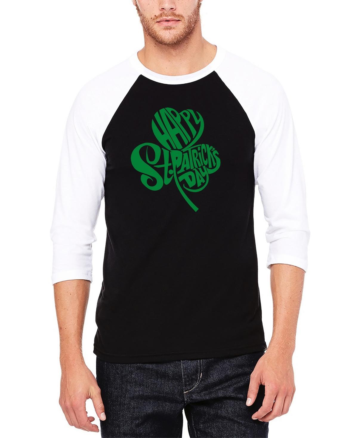 La Pop Art Mens Raglan Baseball St. Patricks Day Shamrock Word Art Graphic T-shirt - Black Product Image