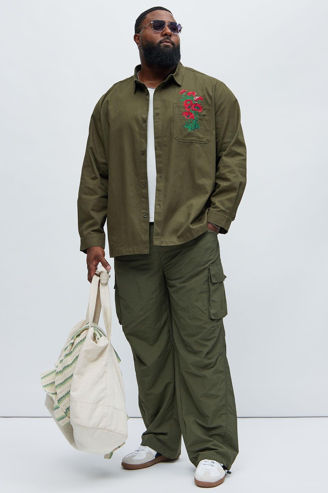I Got You Embroidery Button Up Shirt - Olive Product Image