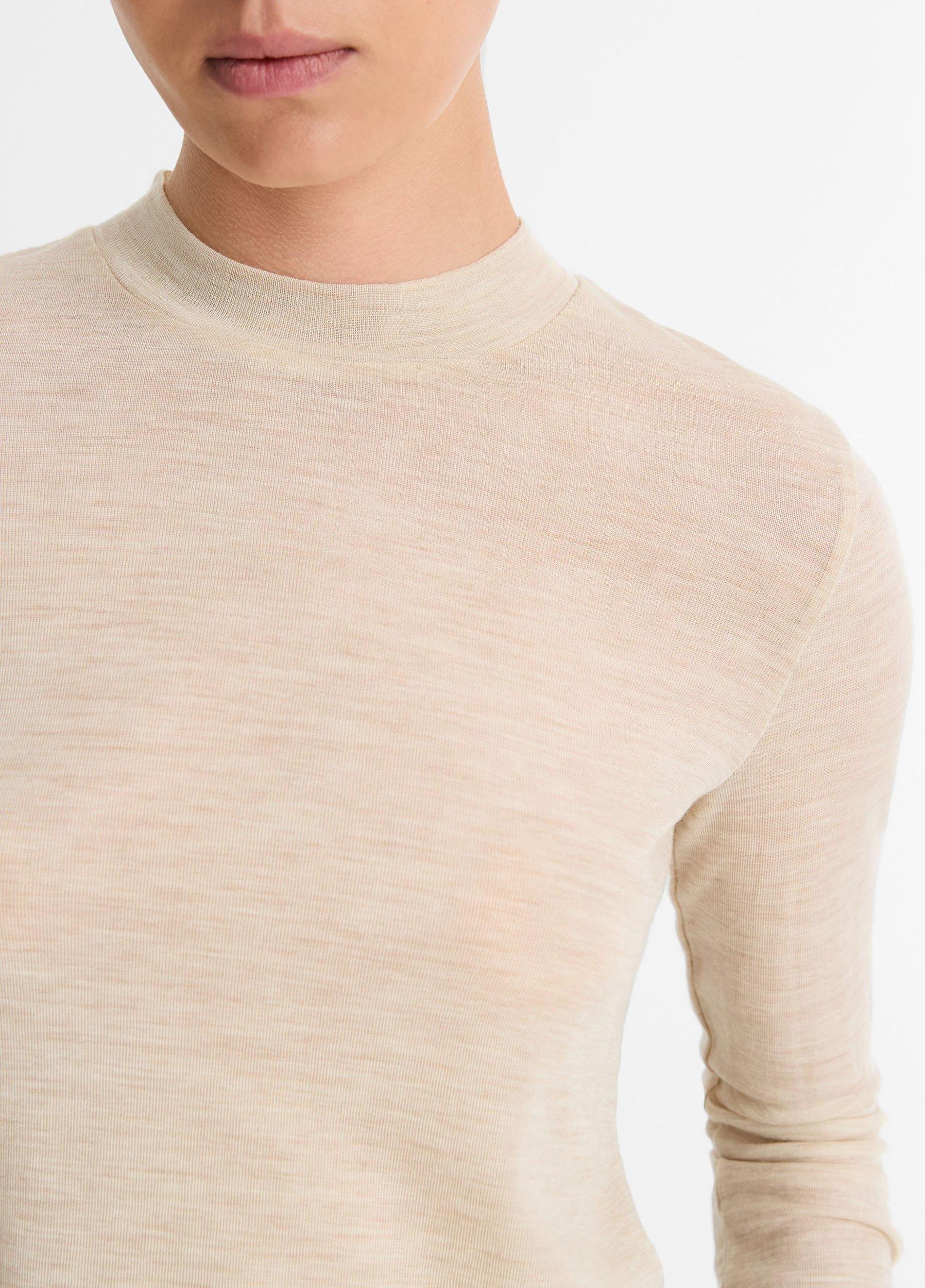 Wool Three-Quarter-Sleeve Mock-Neck Top Product Image