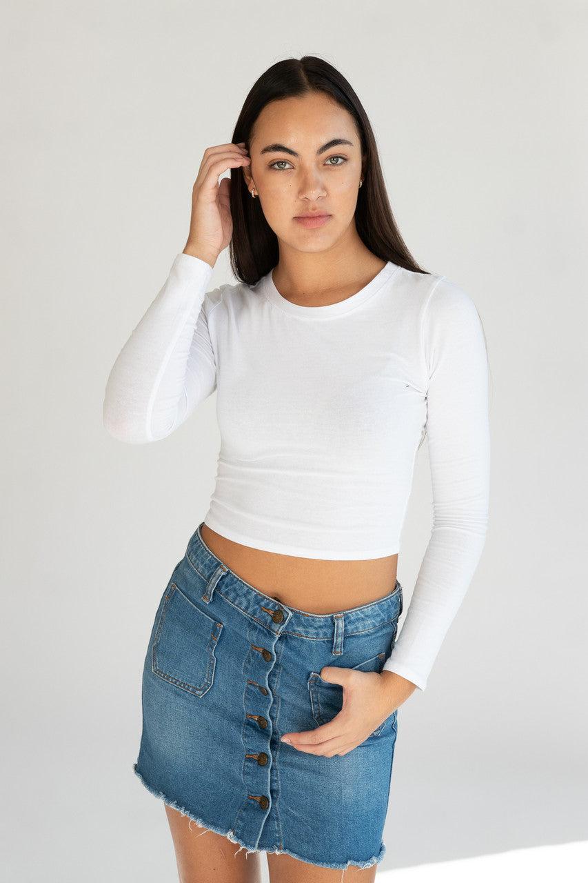 Long Sleeve Crew Neck Crop Top Product Image