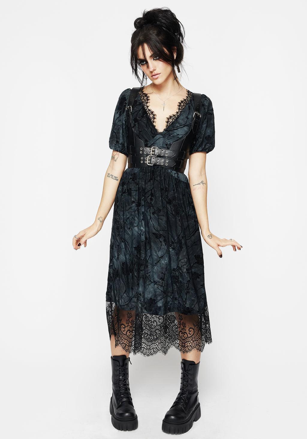 Vice Lace Trim Velour Midi Dress Product Image