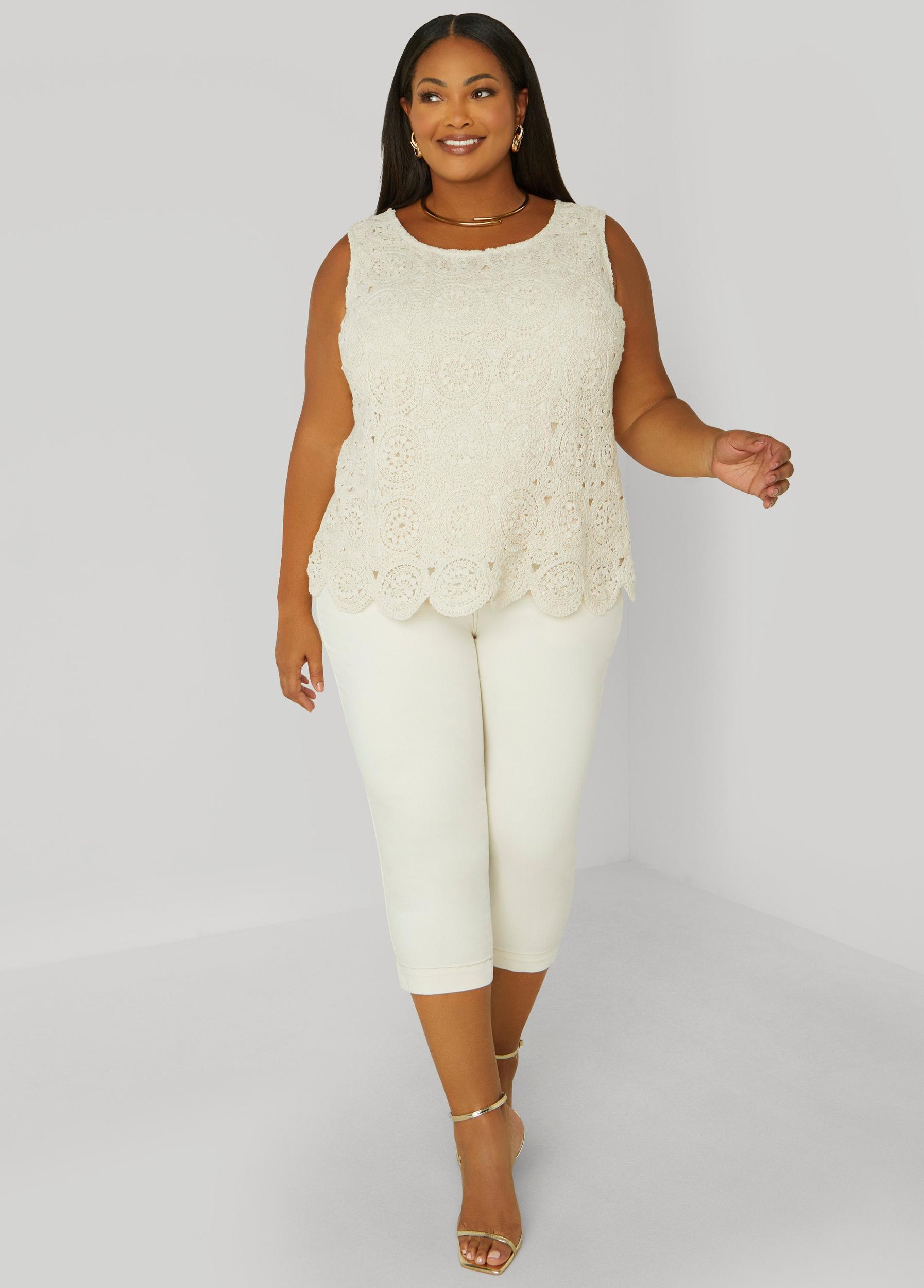 Plus Size Crochet Paneled Jersey Tank Ashley Stewart Product Image