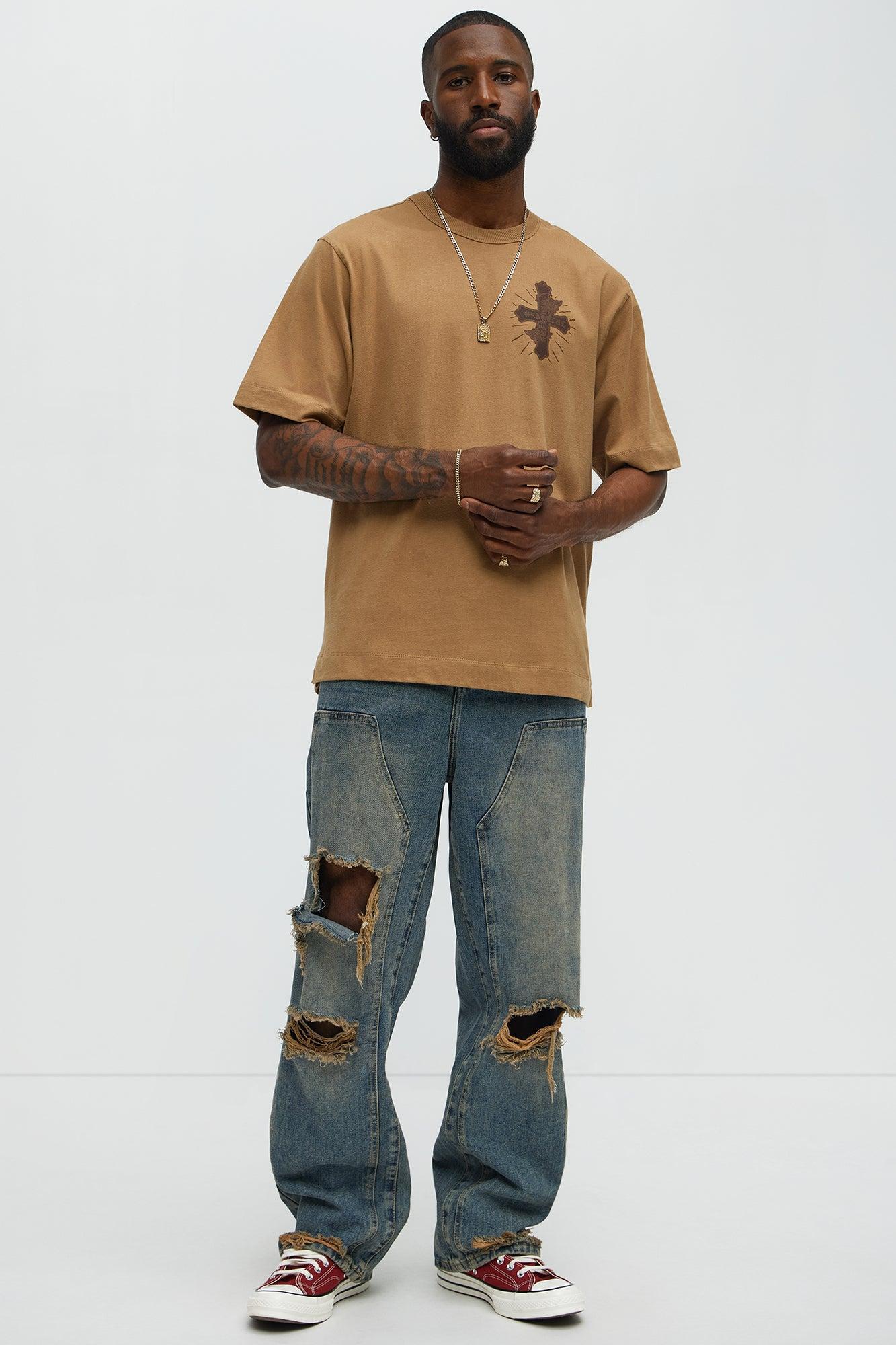 Blessed Cross Oversized Short Sleeve Tee - LightBrown Male Product Image