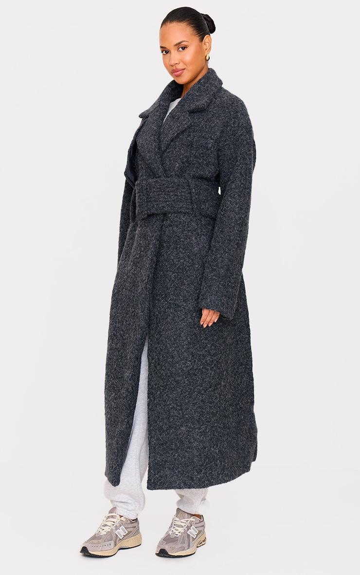 Dark Grey Wool Look Belted Maxi Coat Product Image