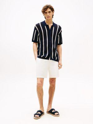 Short-Sleeve Stripe Open-Knit Overshirt Product Image