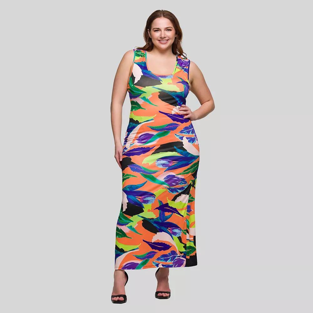 Plus Size 24Seven Comfort Apparel Razorback Tank Maxi Dress, Women's, Size: 3XL, Orange Team Product Image