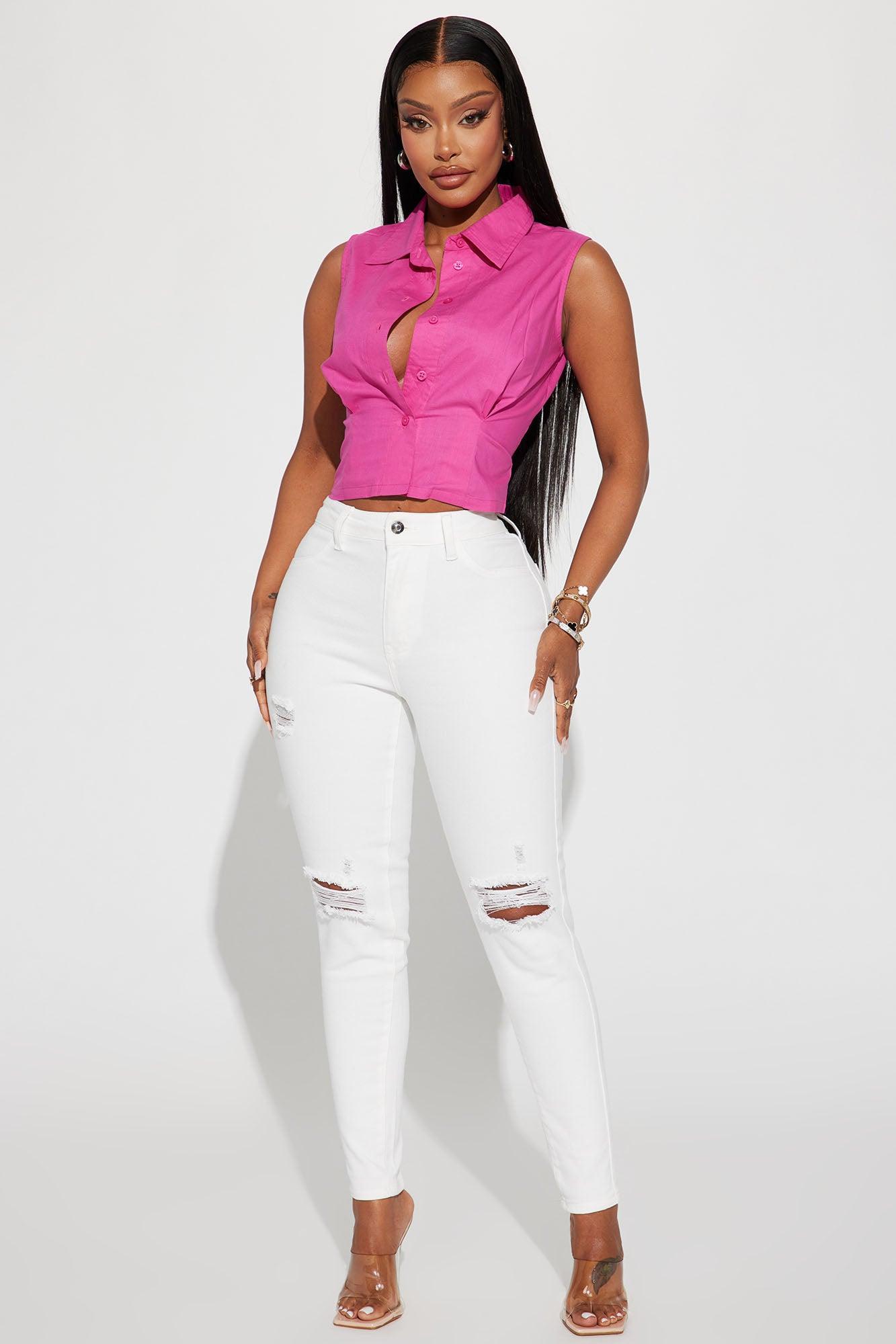 Always Out And About Poplin Shirt - Hot Pink Product Image