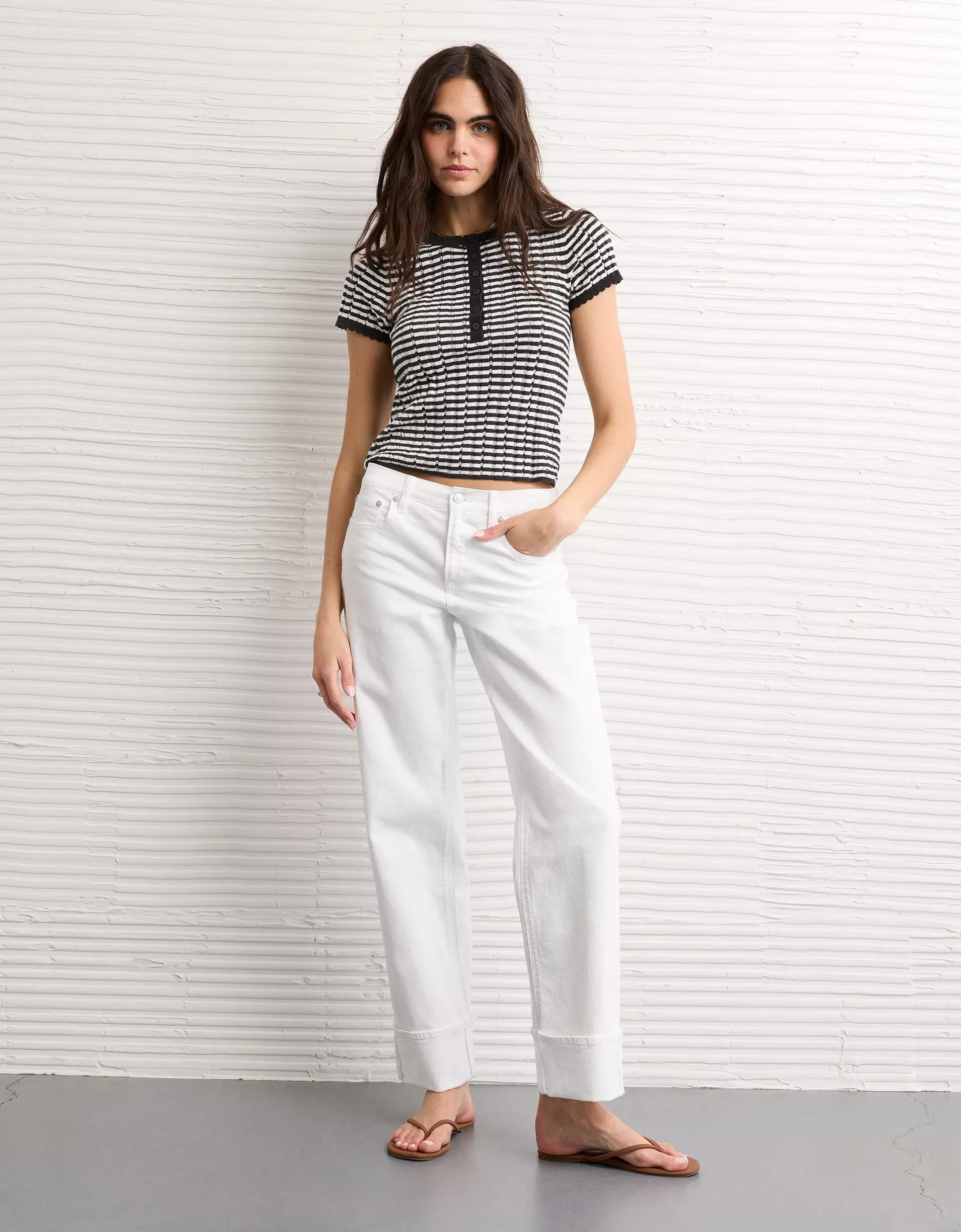 AE Henley Pointelle Sweater T-Shirt Product Image