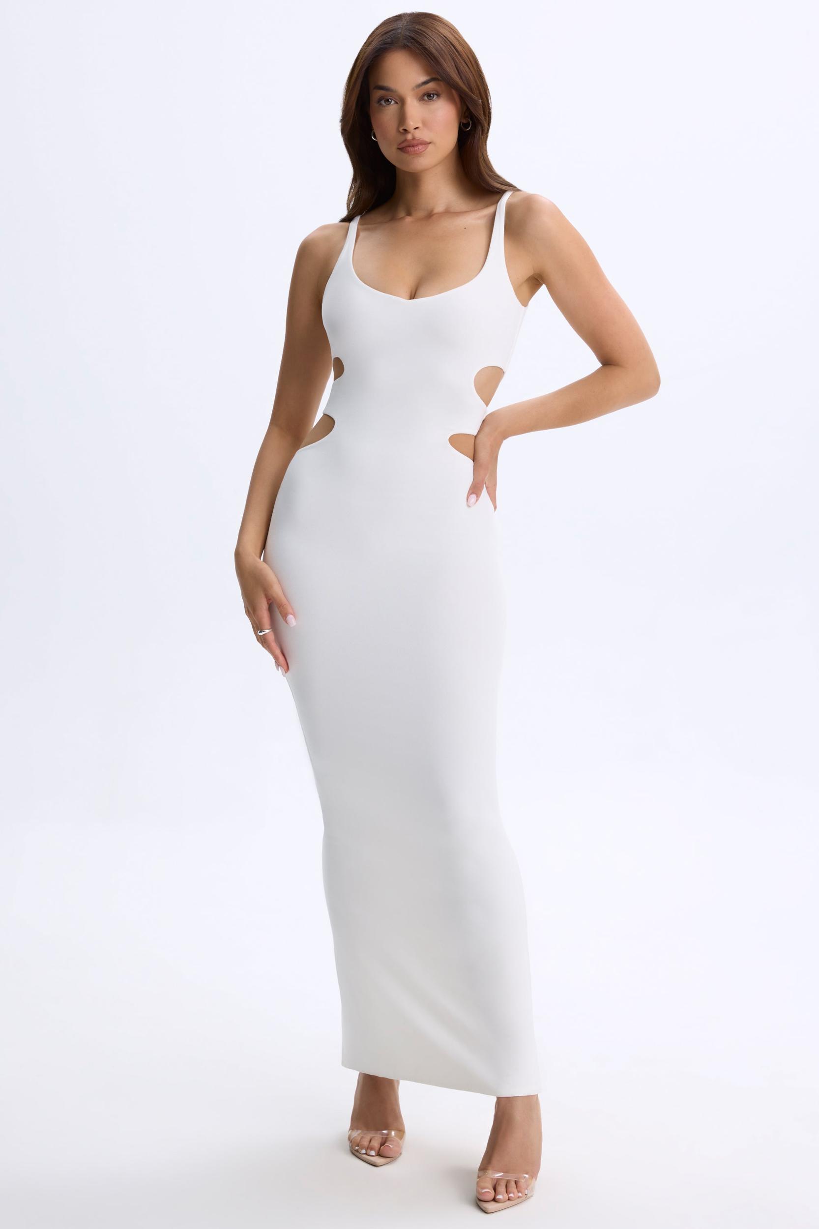 Plunge Cut-Out Maxi Dress in White Female Product Image