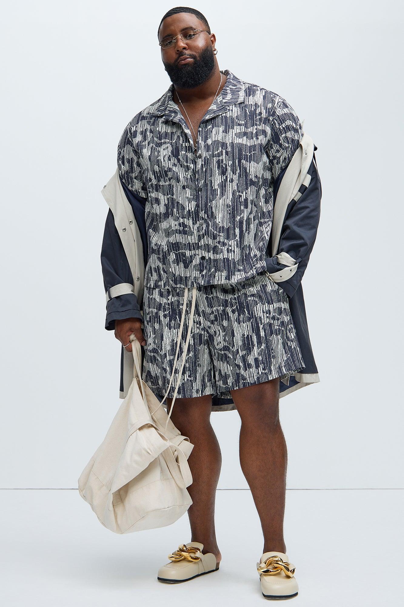 Distressed Camo Print Shirt - Black/White Product Image