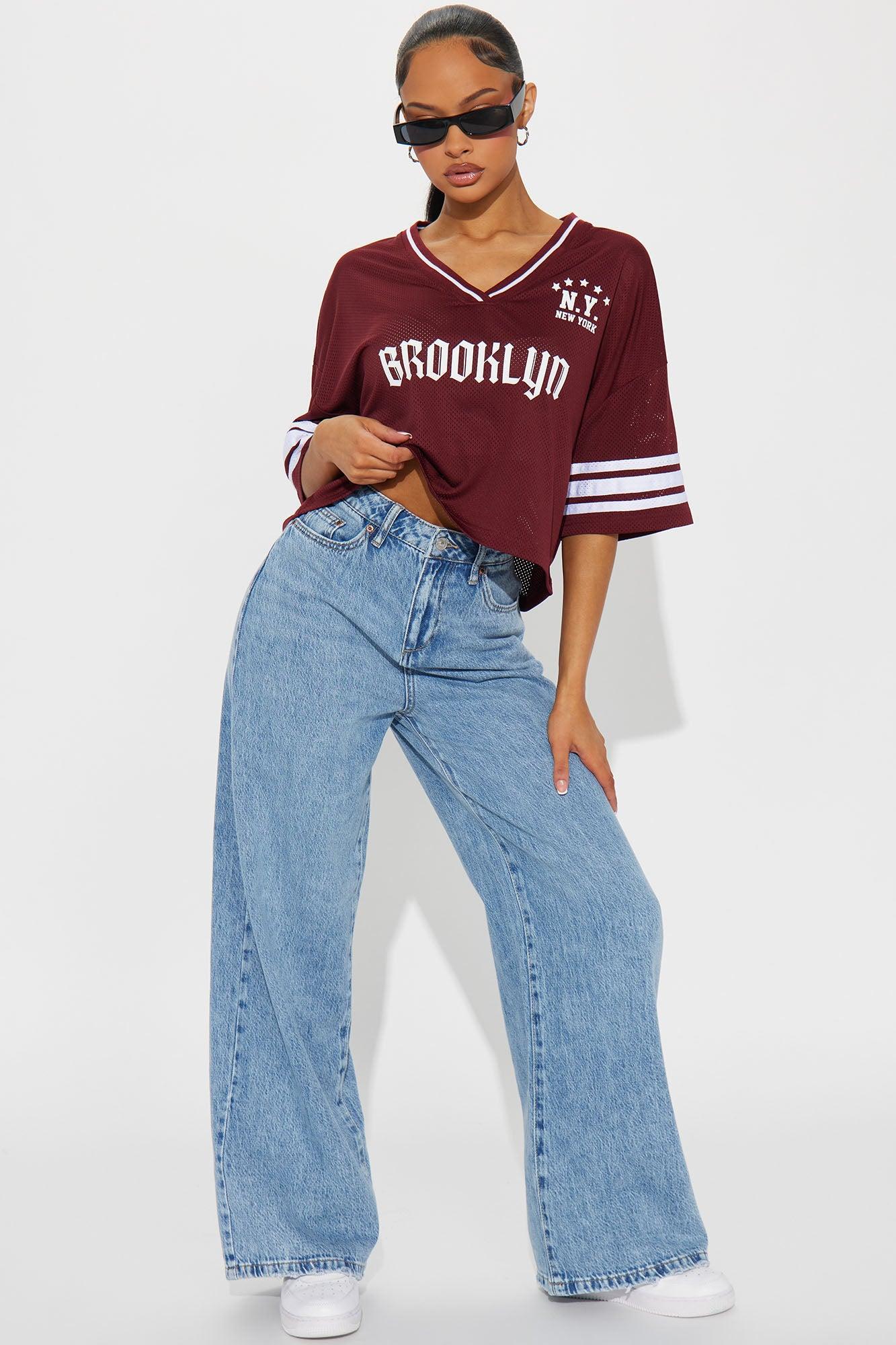 Brooklyn Cropped Jersey Tee - Burgundy Product Image