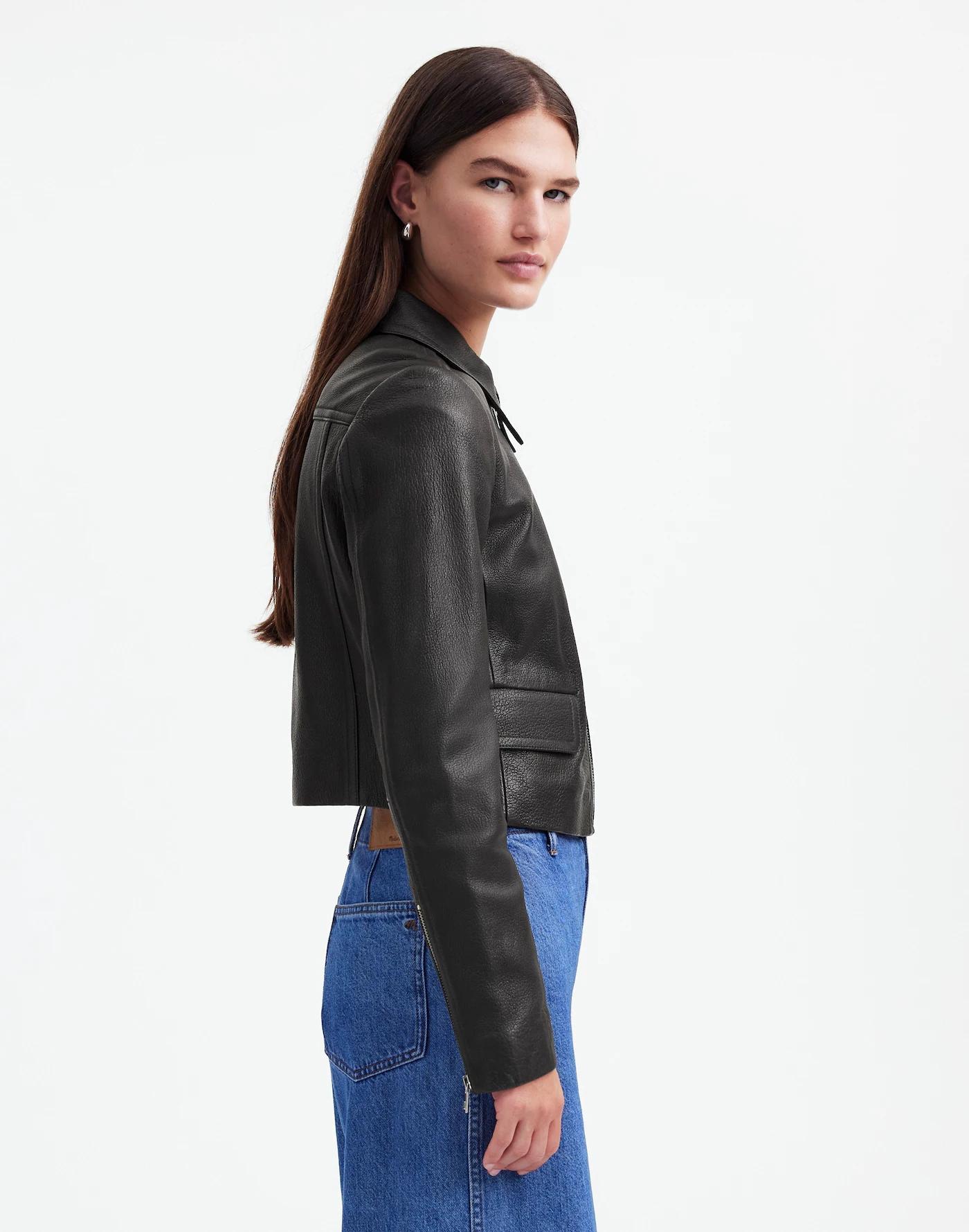 Shrunken Zip-Front Jacket in Leather Product Image