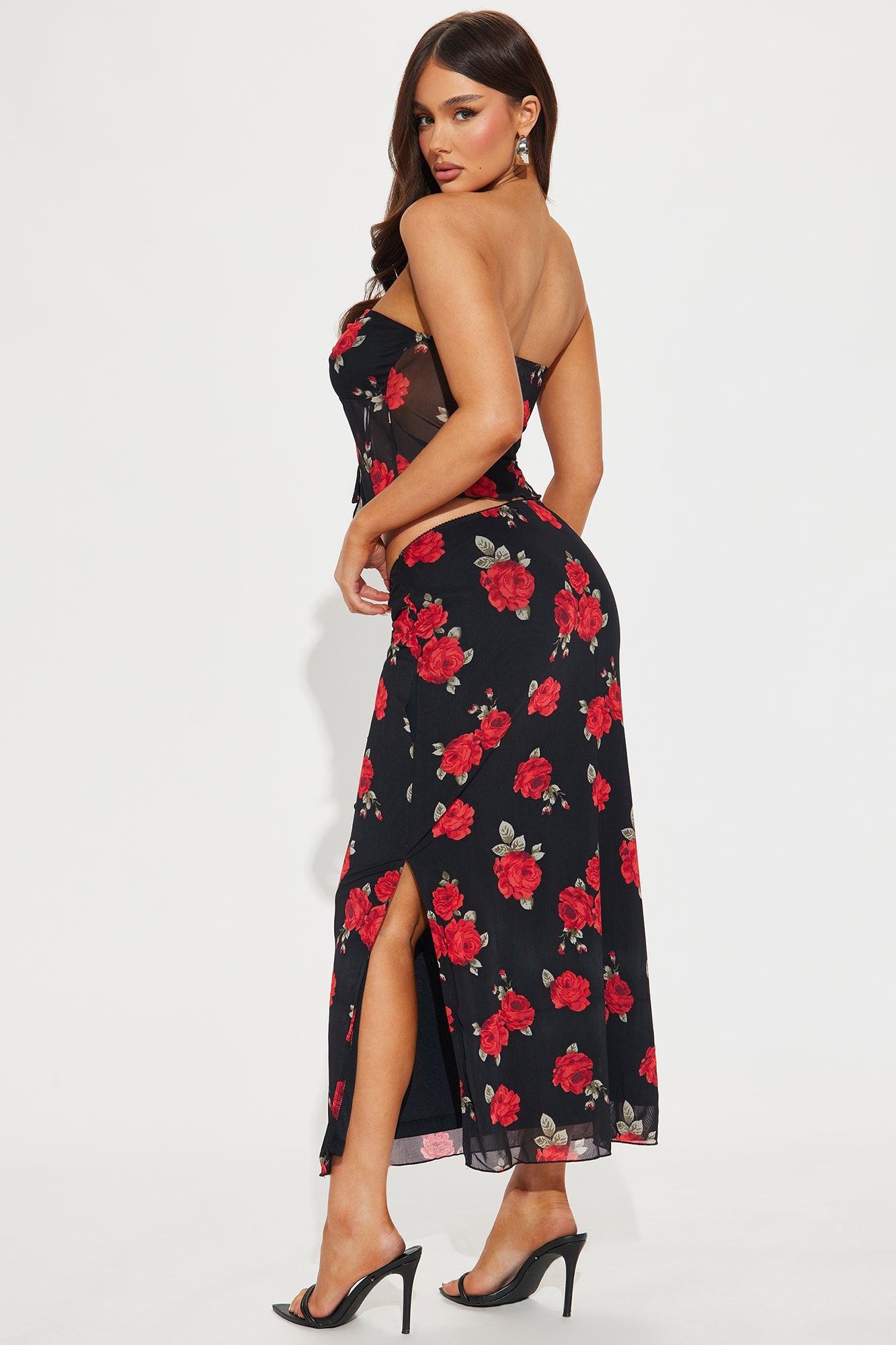 Bring Me Roses Midi Skirt Set - Black/Red Product Image