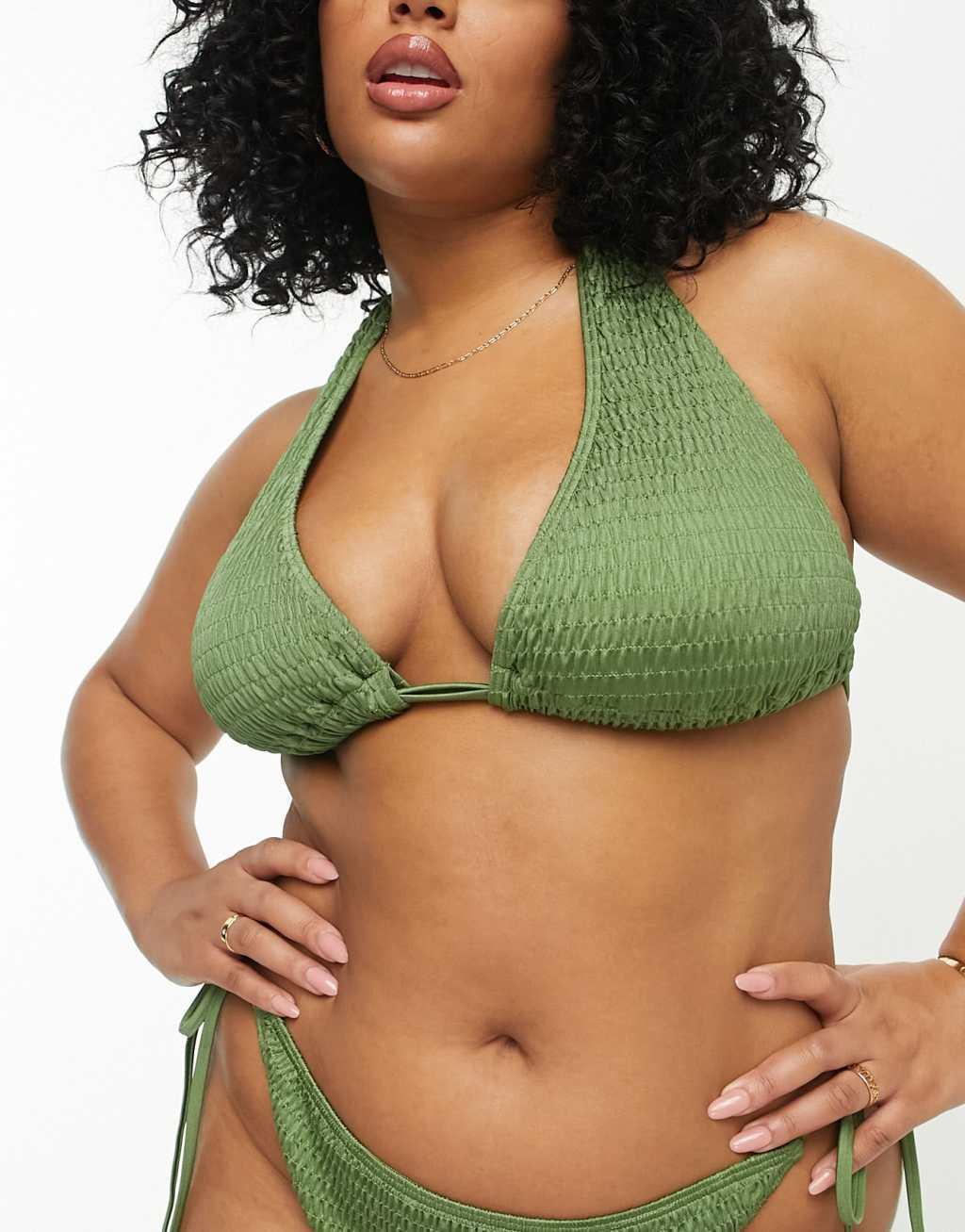 South Beach Curve Exclusive crinkle halter triangle bikini top Product Image