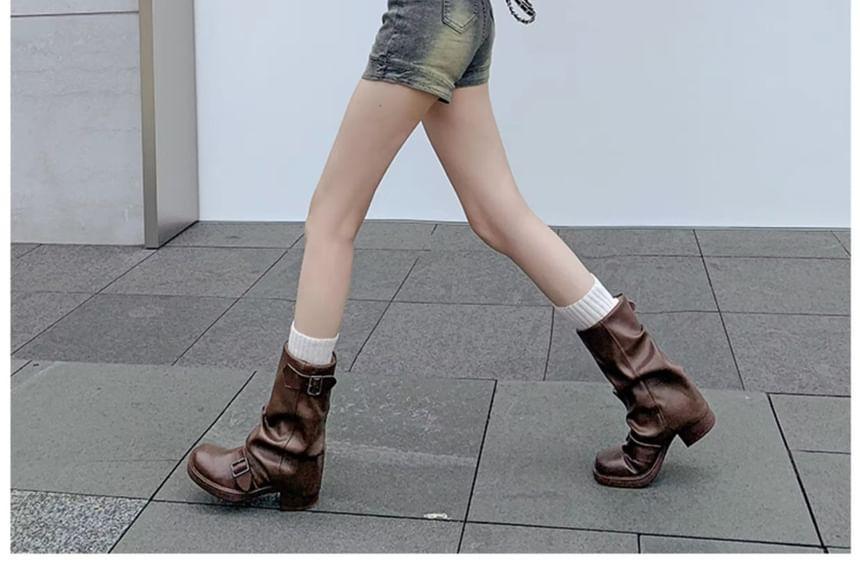 Platform Buckled Mid Calf Boots Product Image