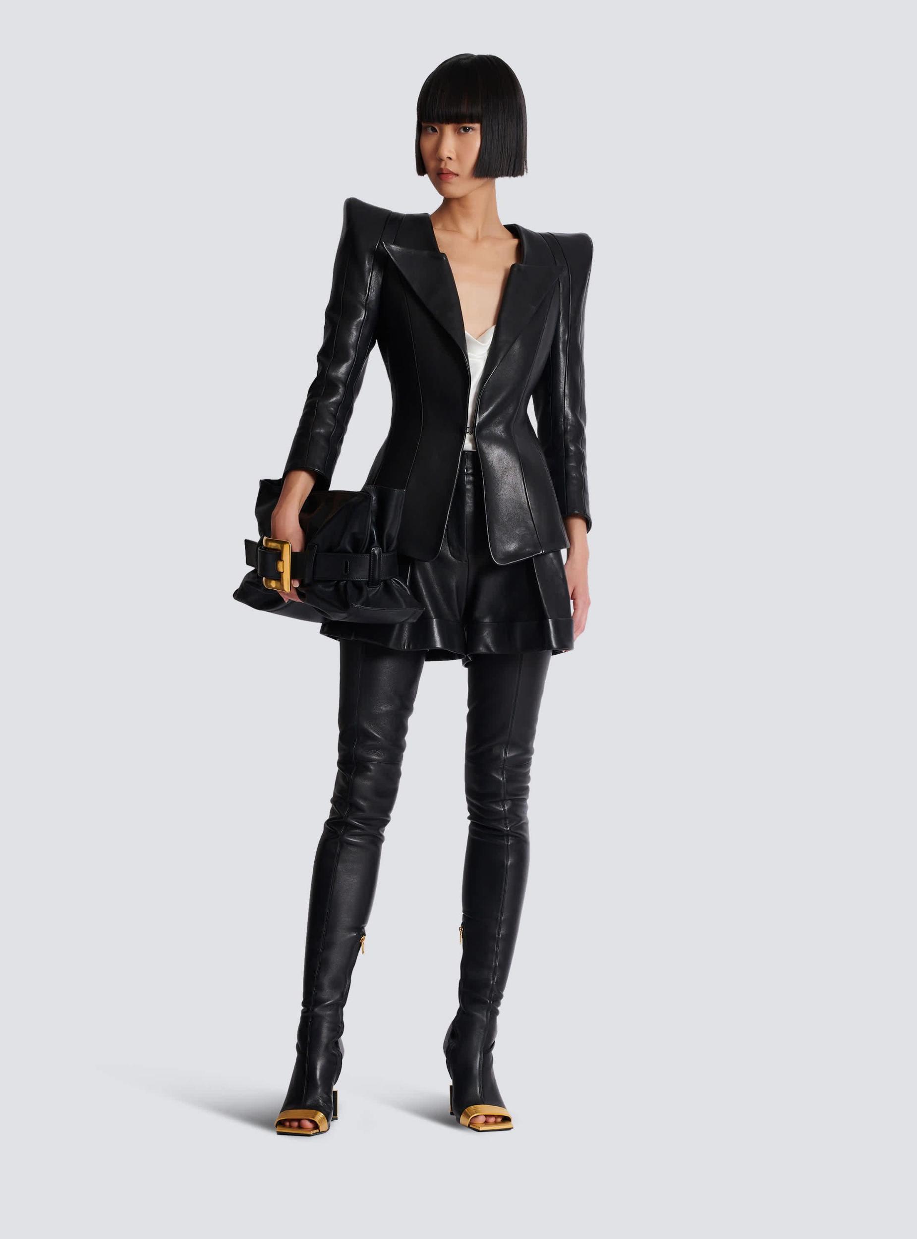 Pleated lambskin shorts Product Image