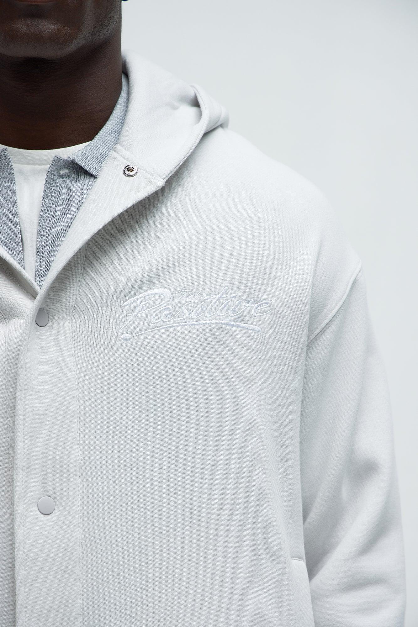 Good Vibe Hooded Varsity Jacket - Grey Product Image