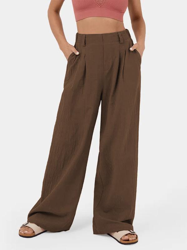 Loose Wide Leg Pleated Solid Color Split-Joint Pants Trousers Product Image