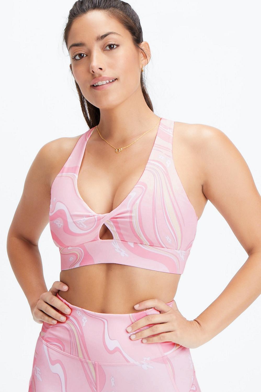 Fabletics Oasis Twist Sports Bra Womens Guava Marble Daisy plus Size 1X Product Image