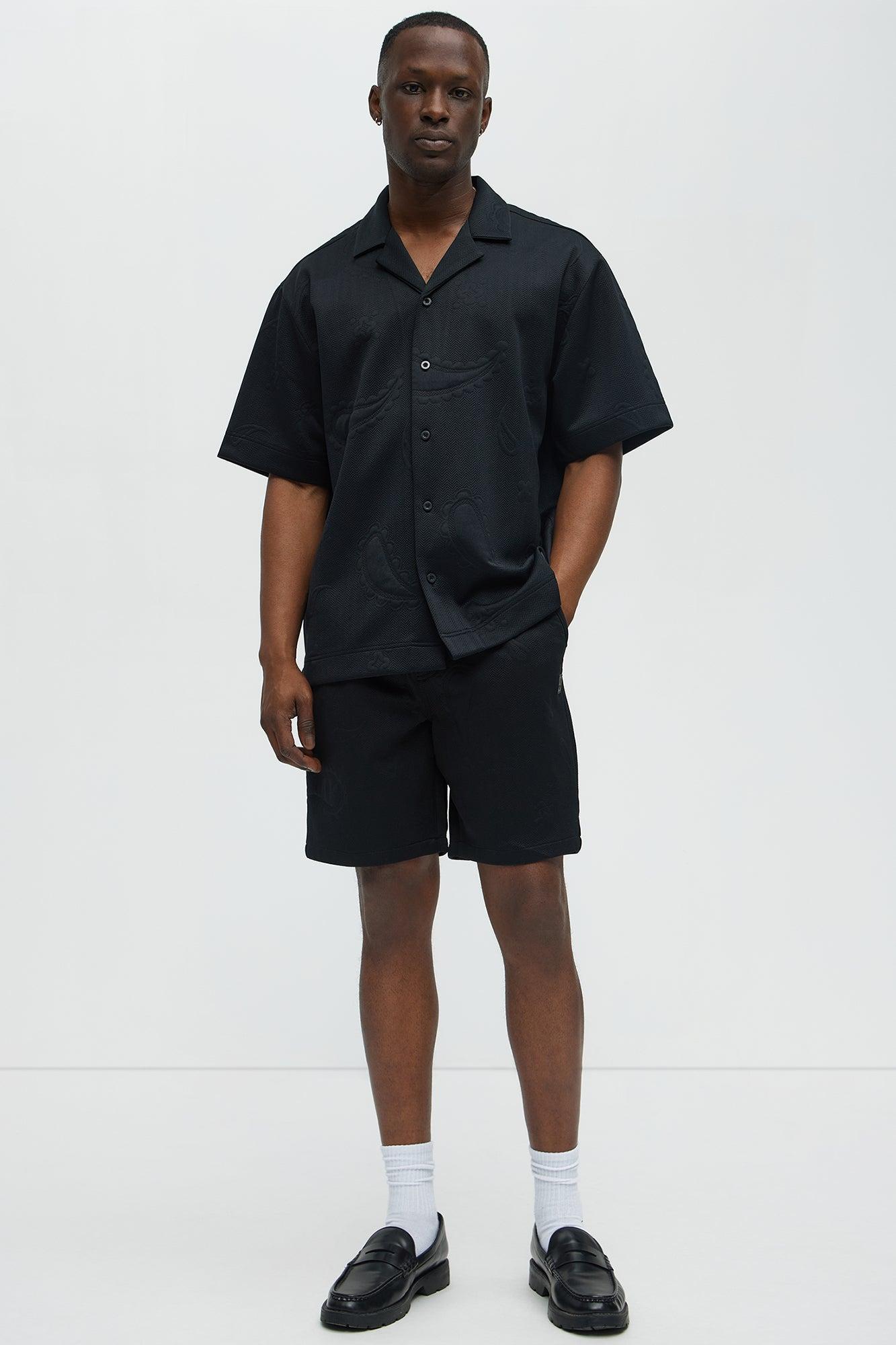 Heavyweight Textured Jacquard Knit Button Up Shirt - Black Male Product Image