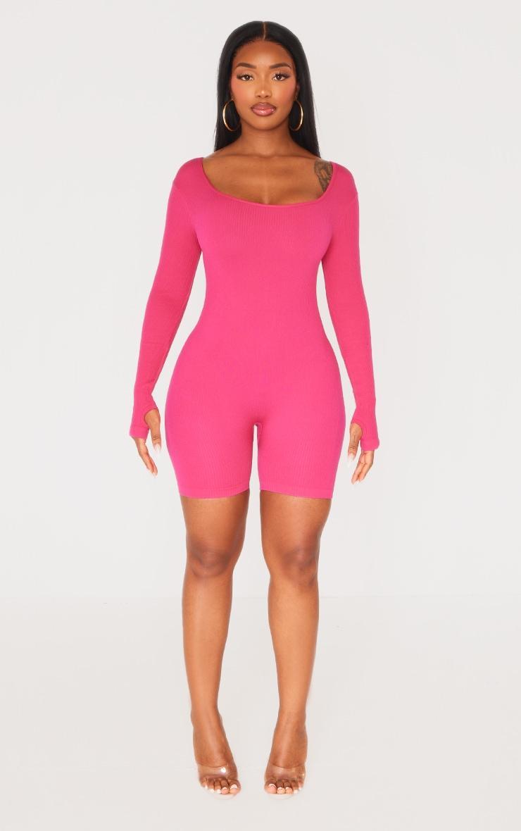 Shape Hot Pink Snatched Ribbed Long Sleeve Unitard Product Image