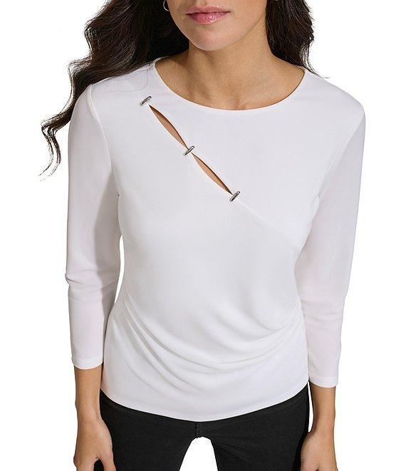 Calvin Klein 3/4 Sleeve Staple Hardware Cut Out Top Product Image