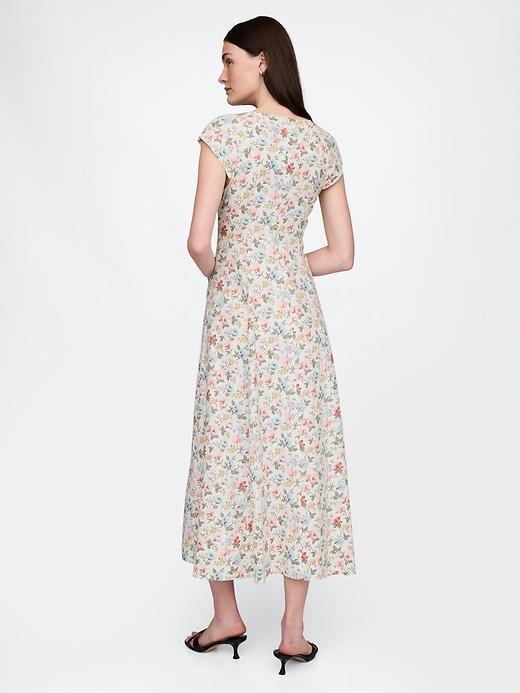 Linen-Blend Cap-Sleeve Midi Dress Product Image